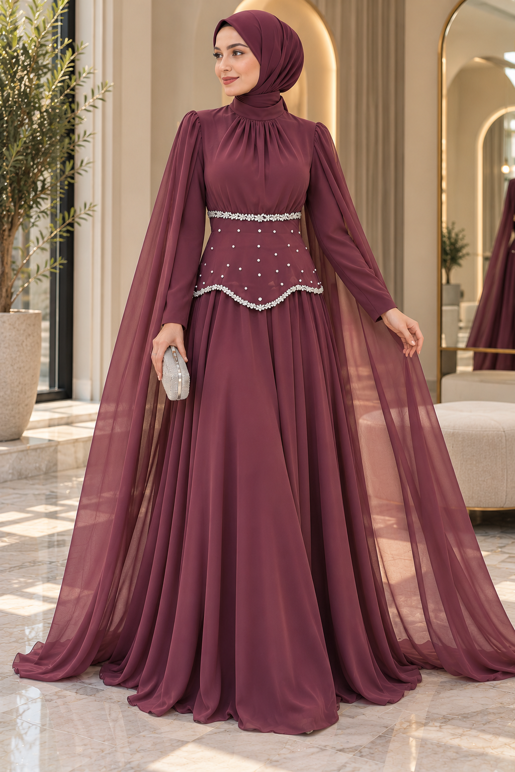 Hakimoda Kadın Rehan Mürdüm AbiyeLP6394