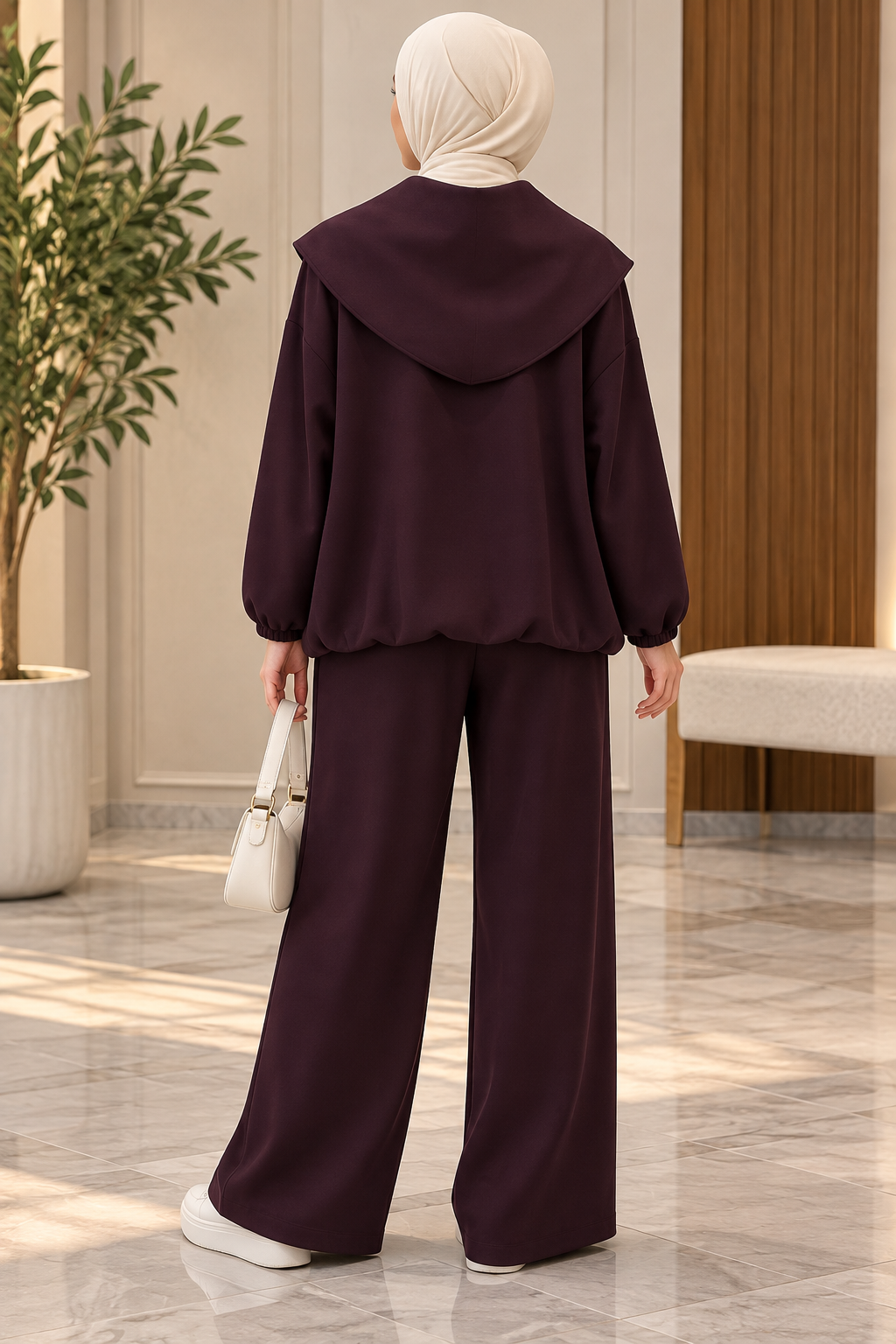 Hakimoda Kadın Şal Detaylı Mürdüm TakımHN41742