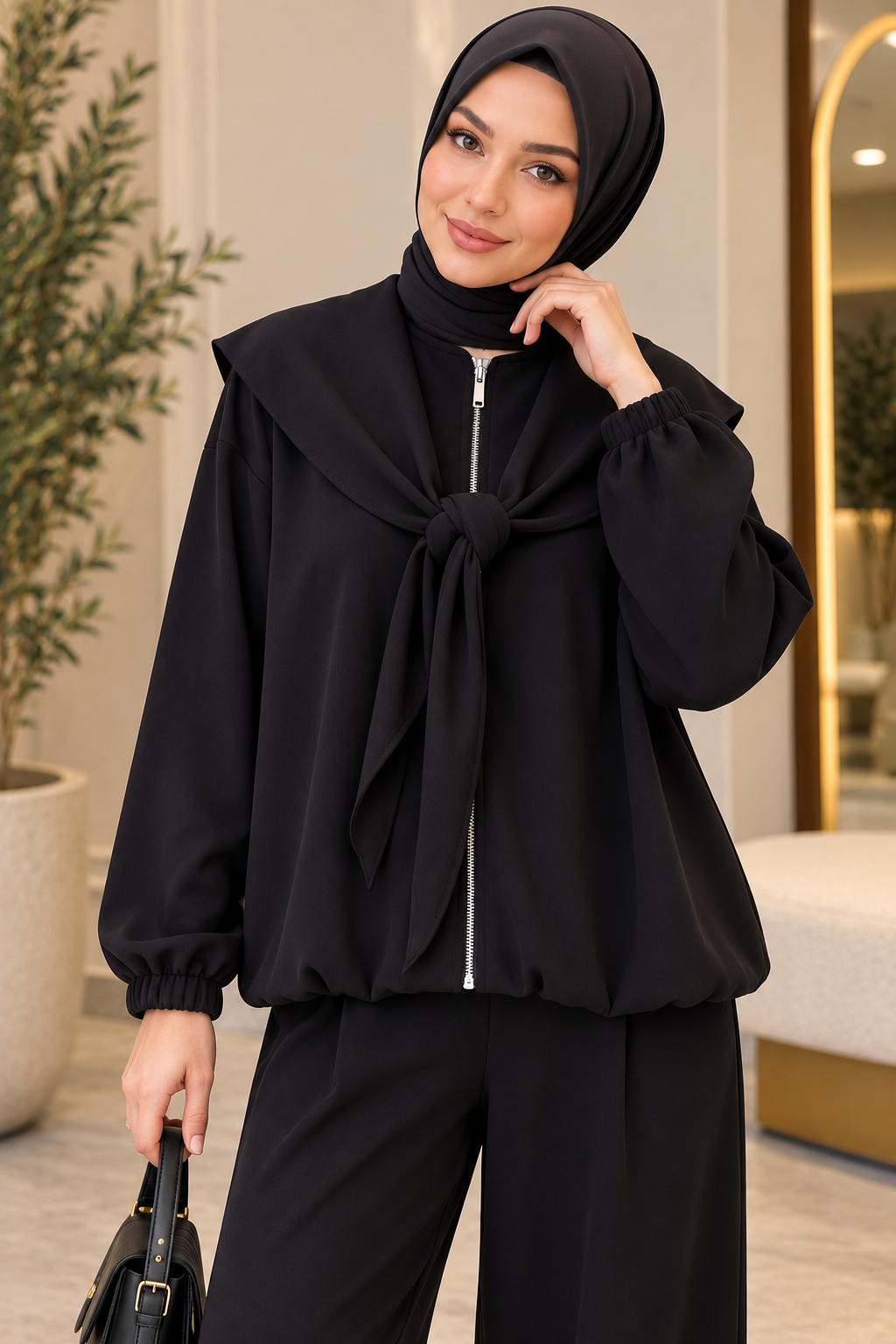 Hakimoda Kadın Şal Detaylı Siyah TakımHN41742