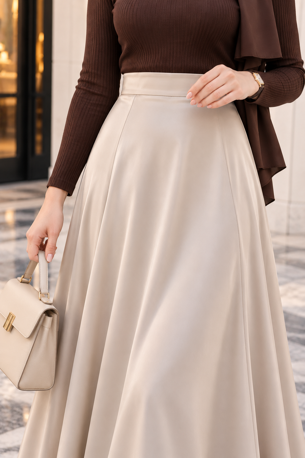 Hakimoda Kadın Saten Bej EtekMN447