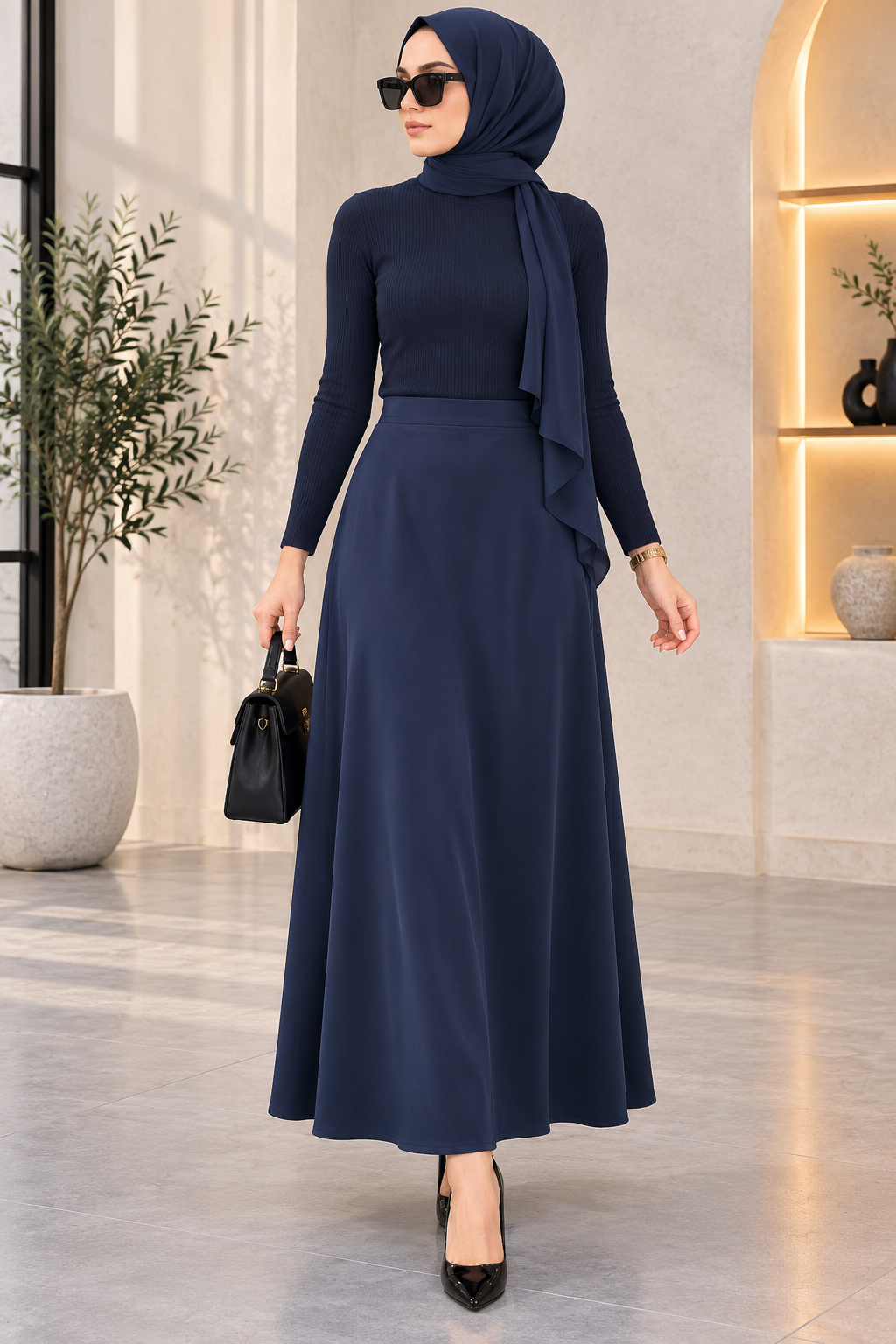 Hakimoda Kadın Saten Lacivert EtekMN447