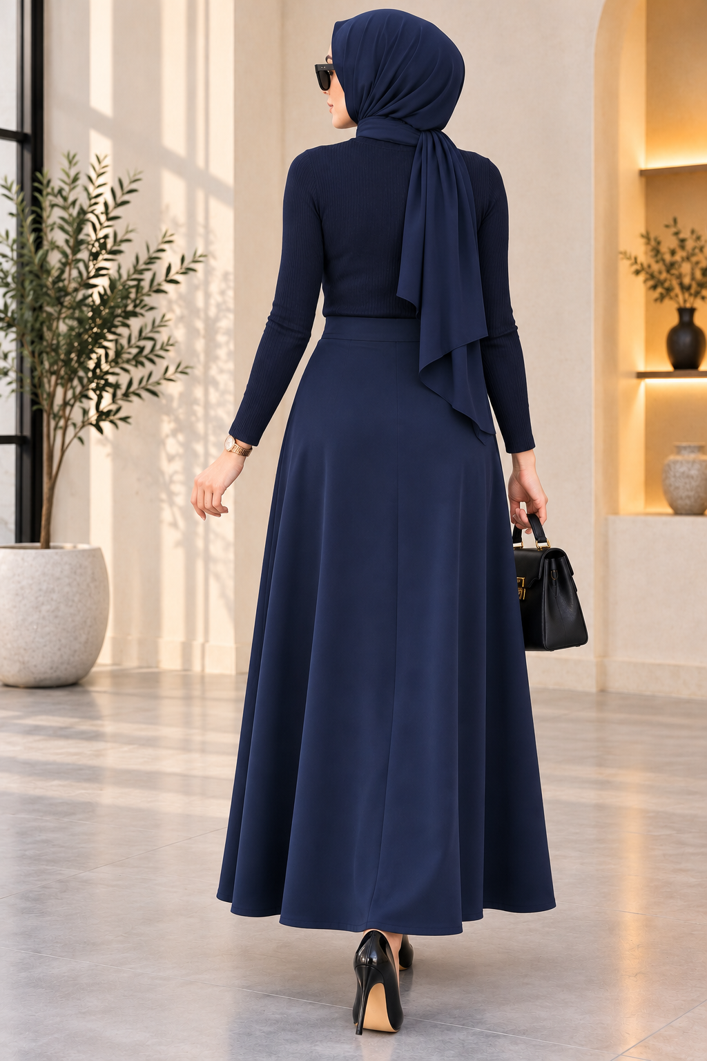 Hakimoda Kadın Saten Lacivert EtekMN447