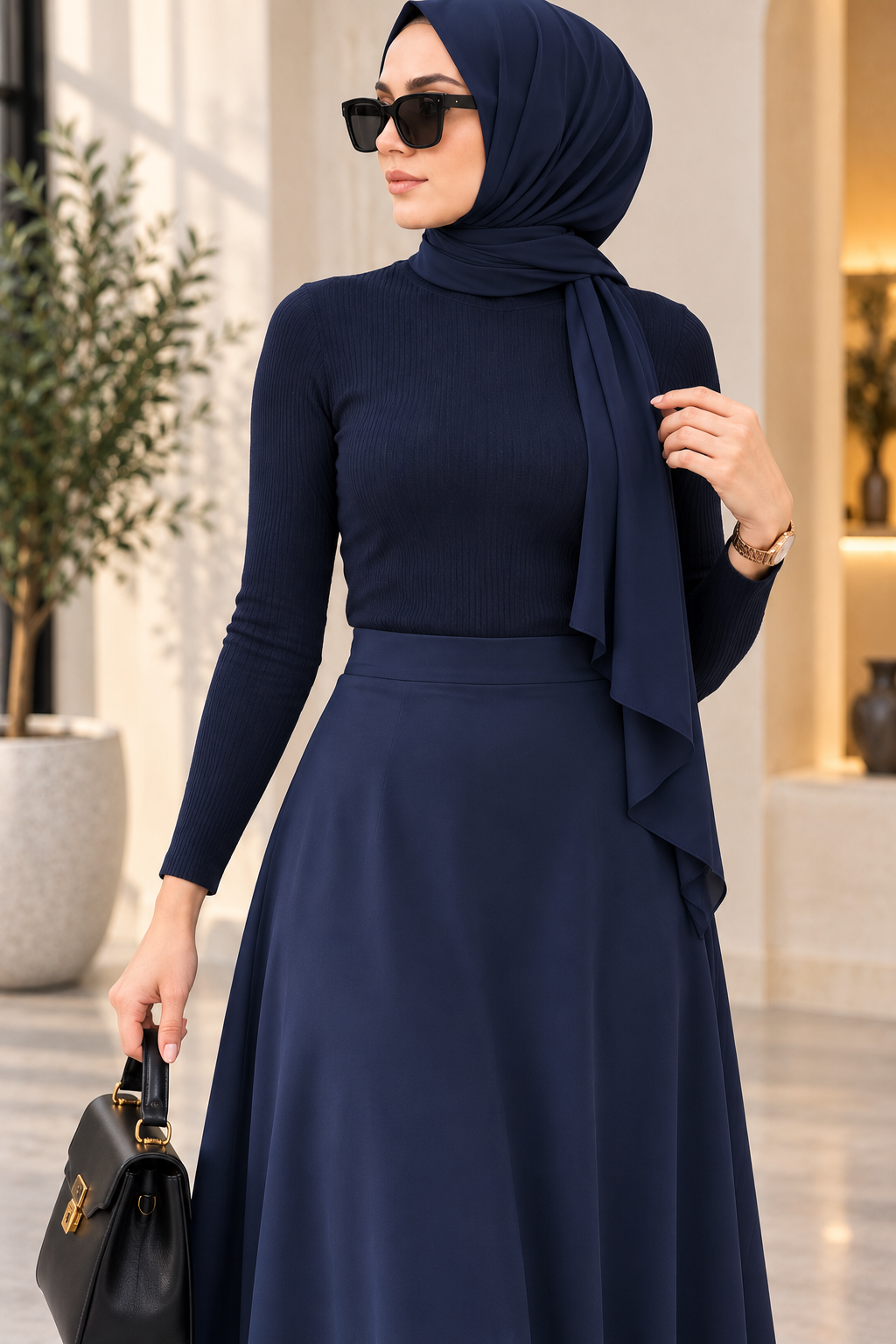 Hakimoda Kadın Saten Lacivert EtekMN447