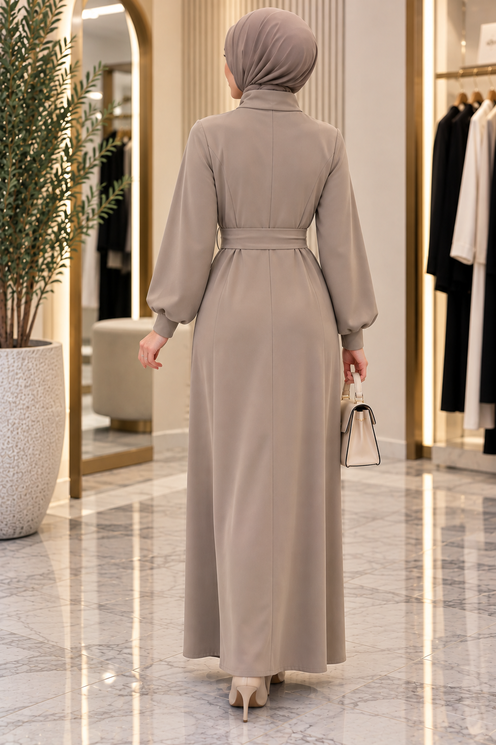Hakimoda Kadın Scuba Bej ElbiseLN2907