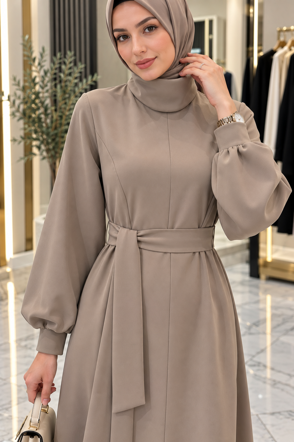 Hakimoda Kadın Scuba Bej ElbiseLN2907