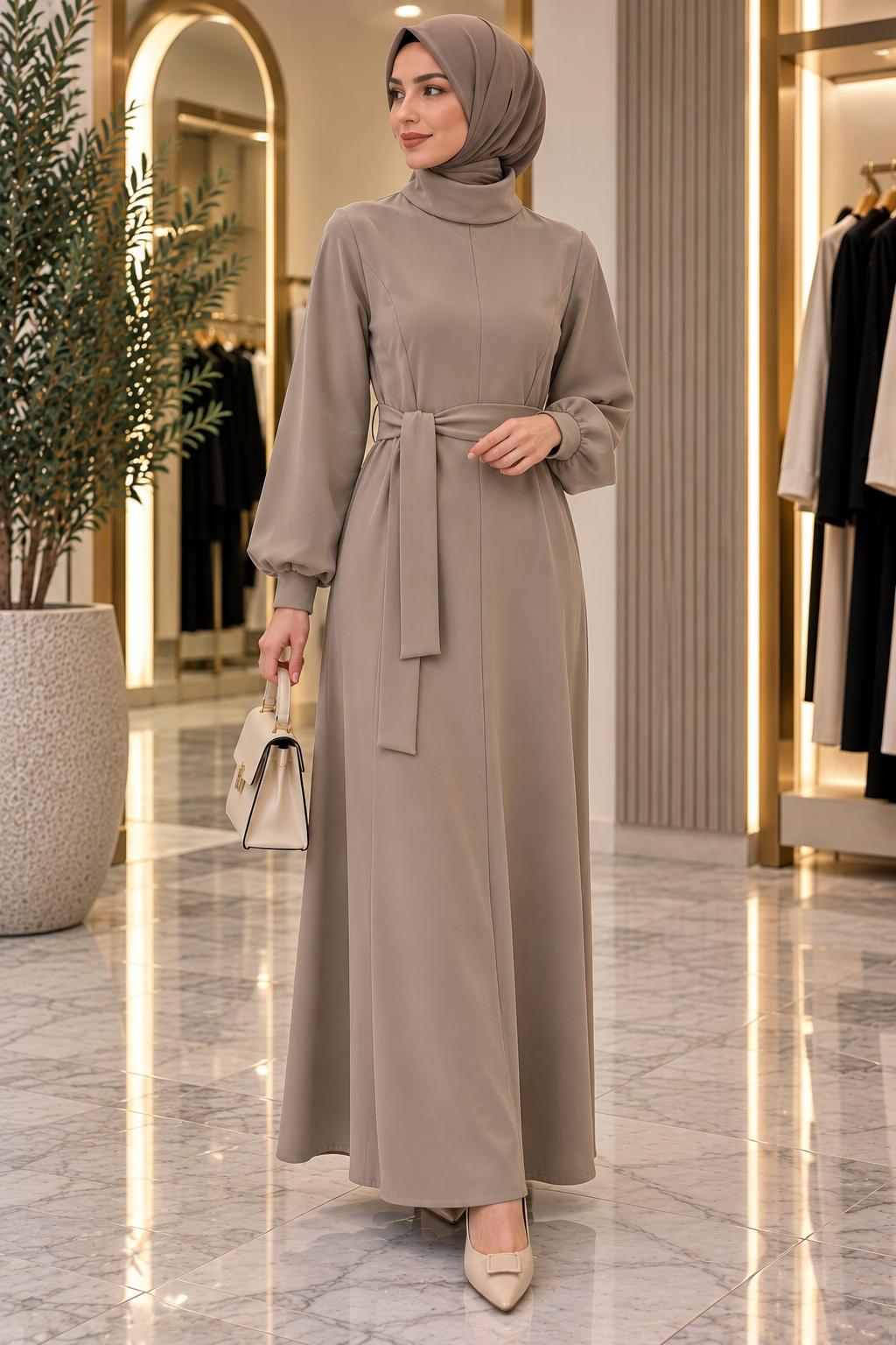 Hakimoda Kadın Scuba Bej ElbiseLN2907