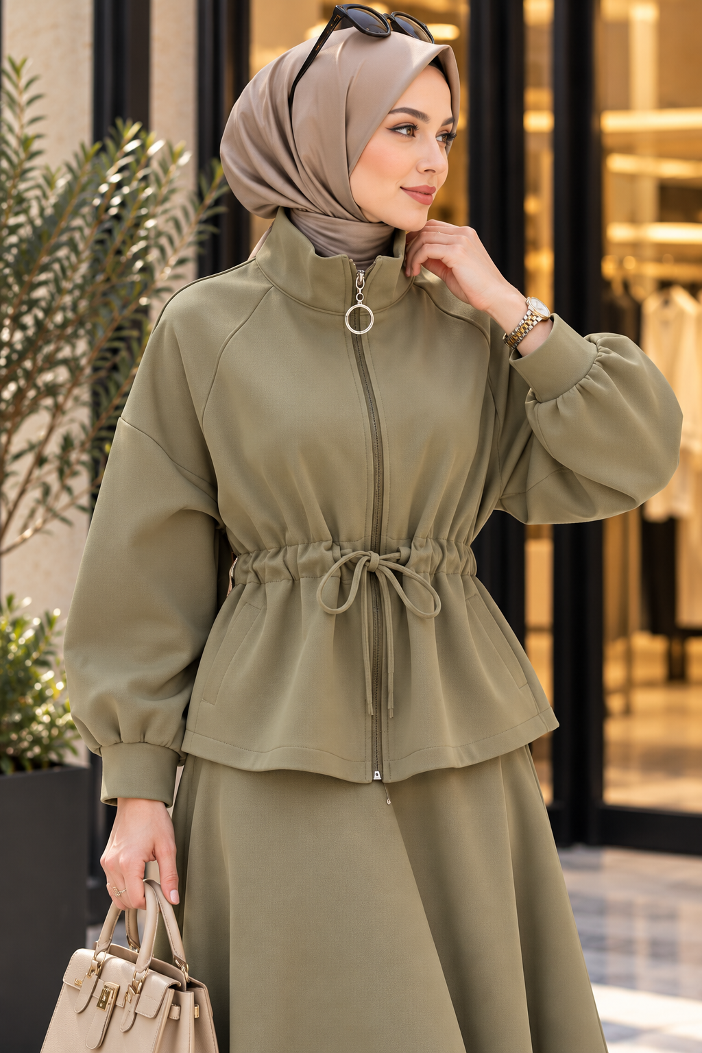 Hakimoda Kadın Scuba Etekli Haki TakımLN2916