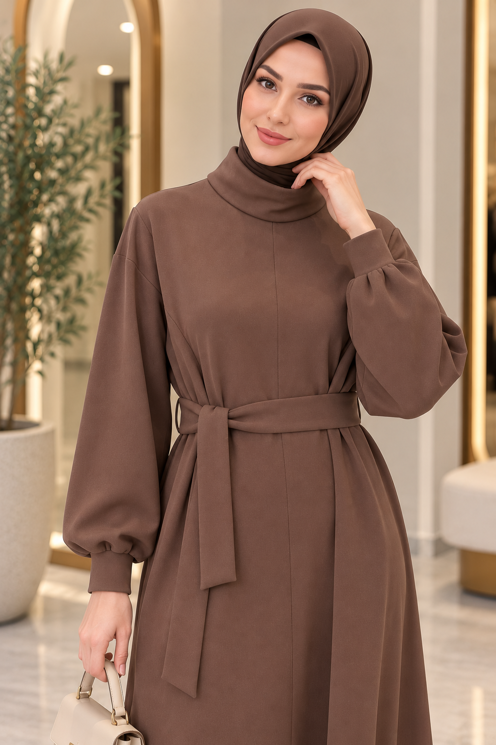 Hakimoda Kadın Scuba Kahve ElbiseLN2907