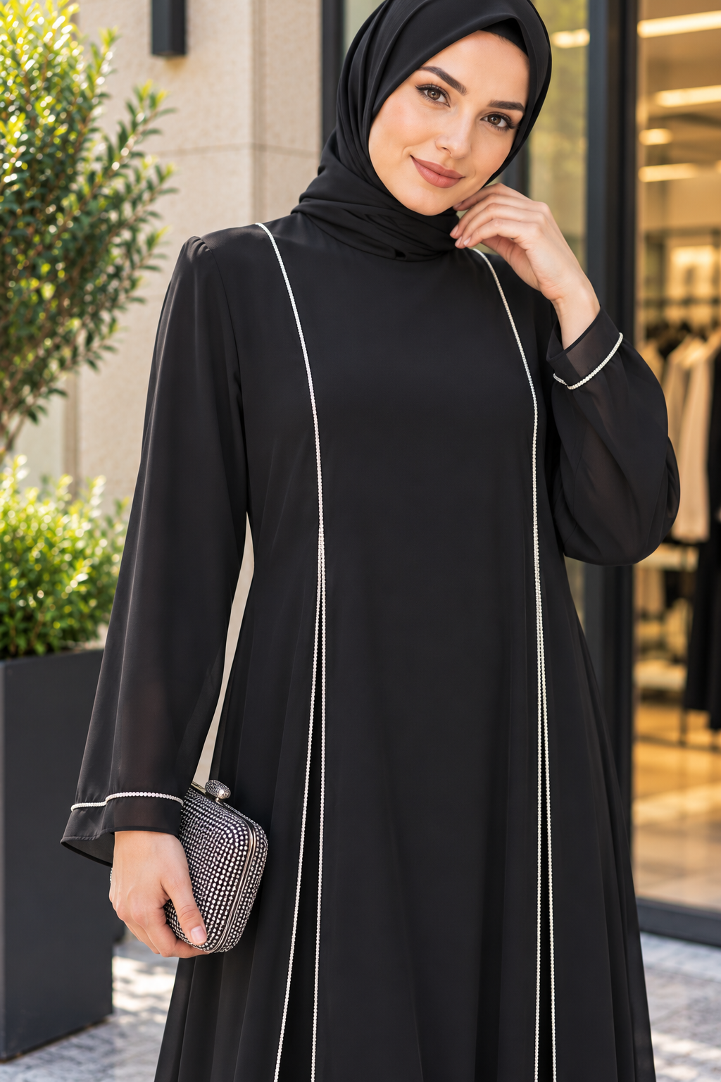Hakimoda Kadın Şifon Detaylı Lacivert AbayaTN4337