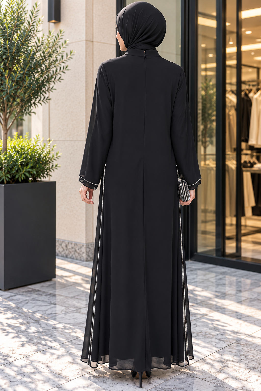 Hakimoda Kadın Şifon Detaylı Lacivert AbayaTN4337