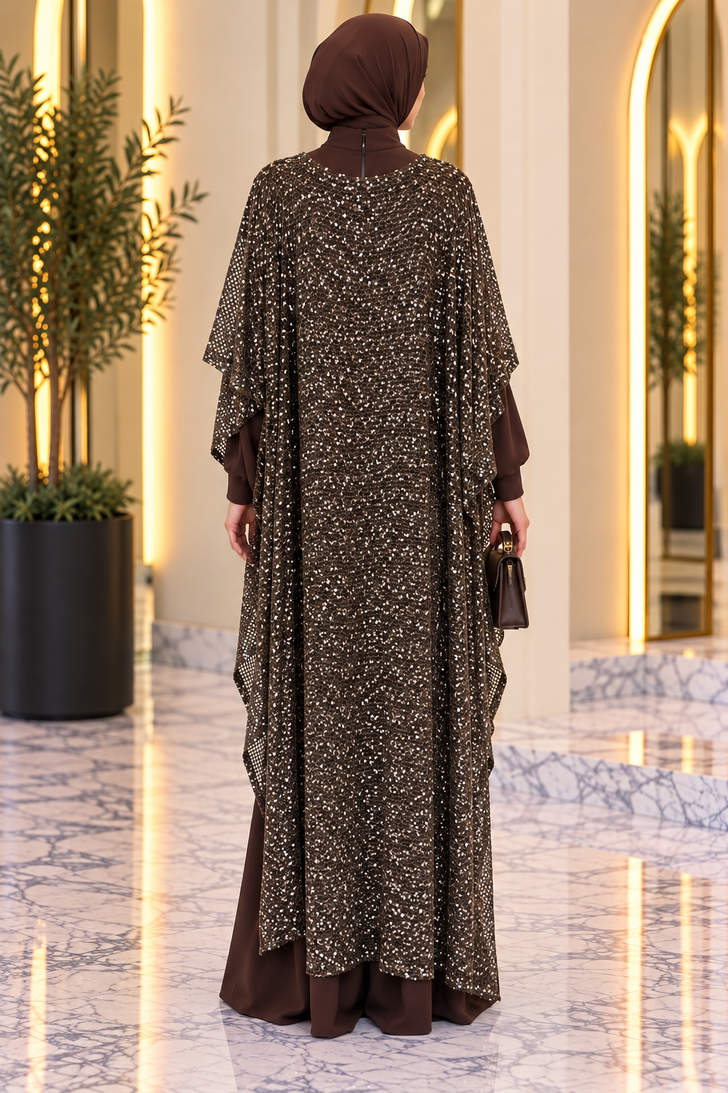 Hakimoda Kadın Simli Kahve Tulum AbiyeTN5022