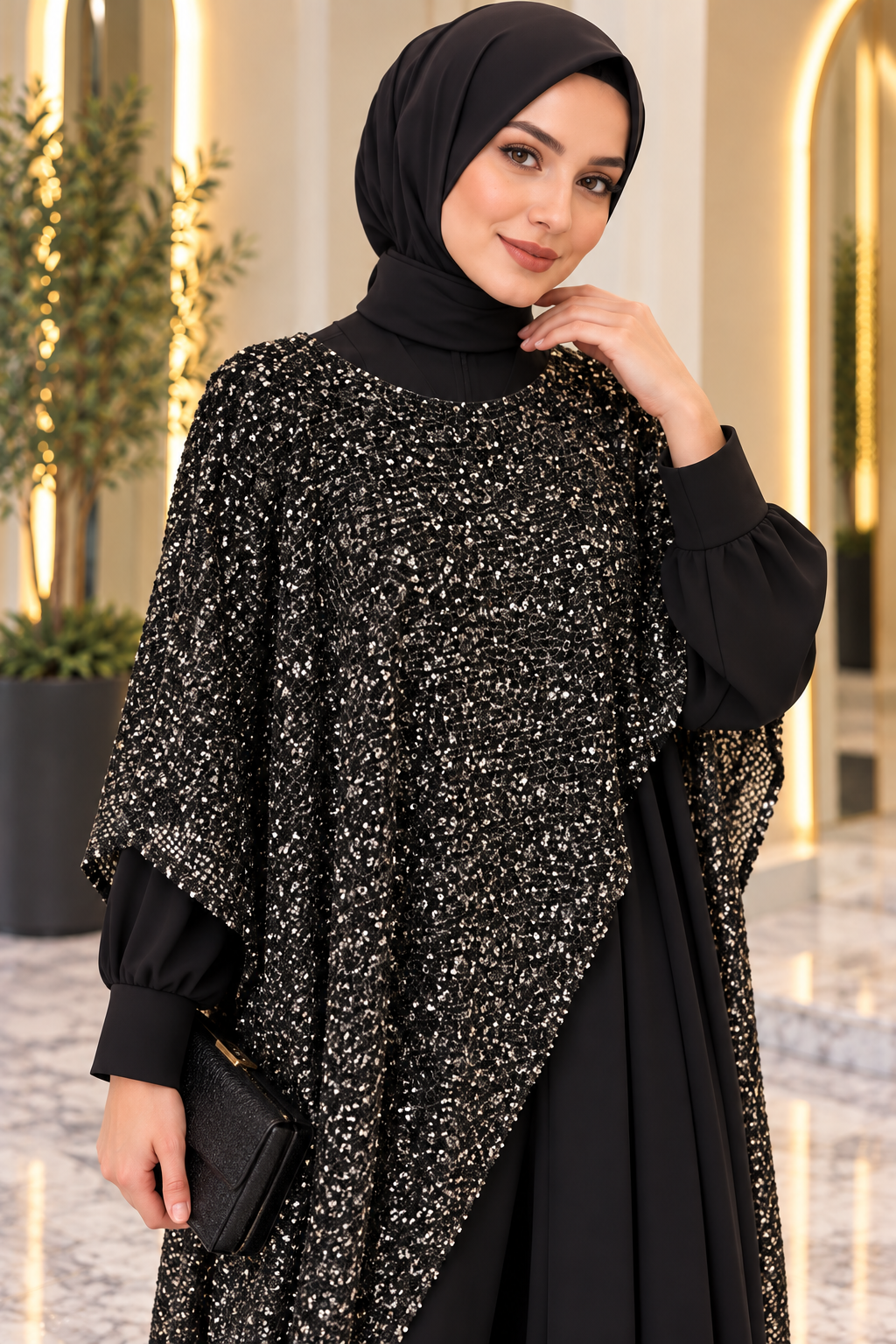 Hakimoda Kadın Simli Siyah Tulum AbiyeTN5022