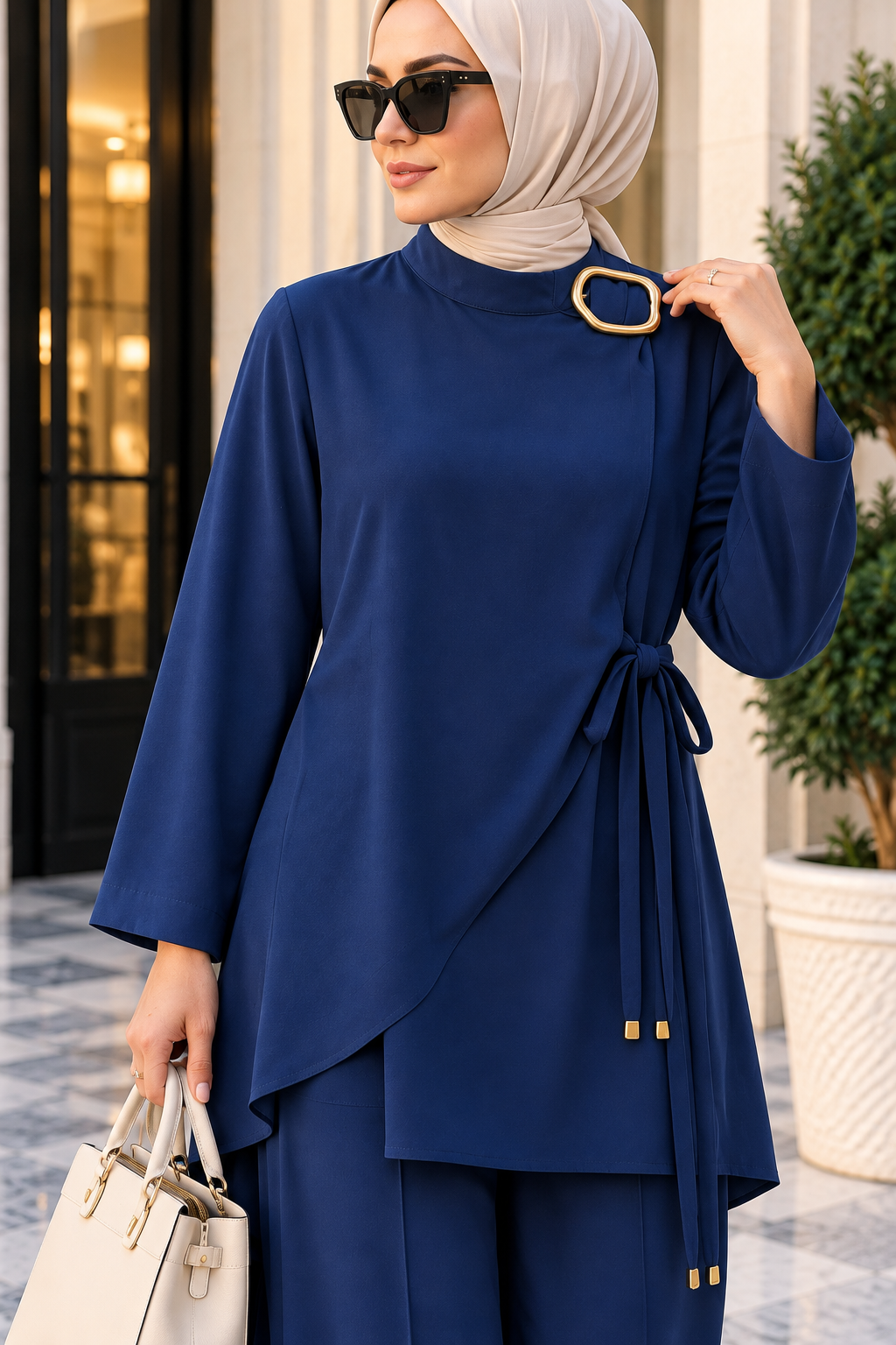 Hakimoda Kadın Toka Detaylı Saks Mavisi TakımLS5944