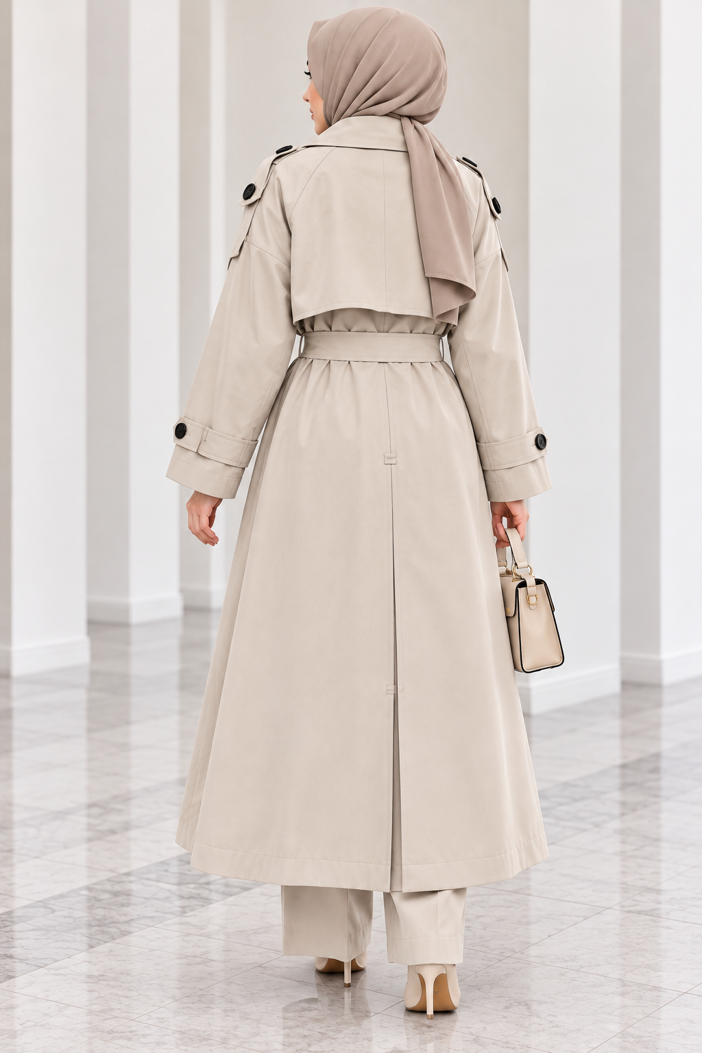 Hakimoda Kadın Yırtmaçlı Bej TrençkotEF589