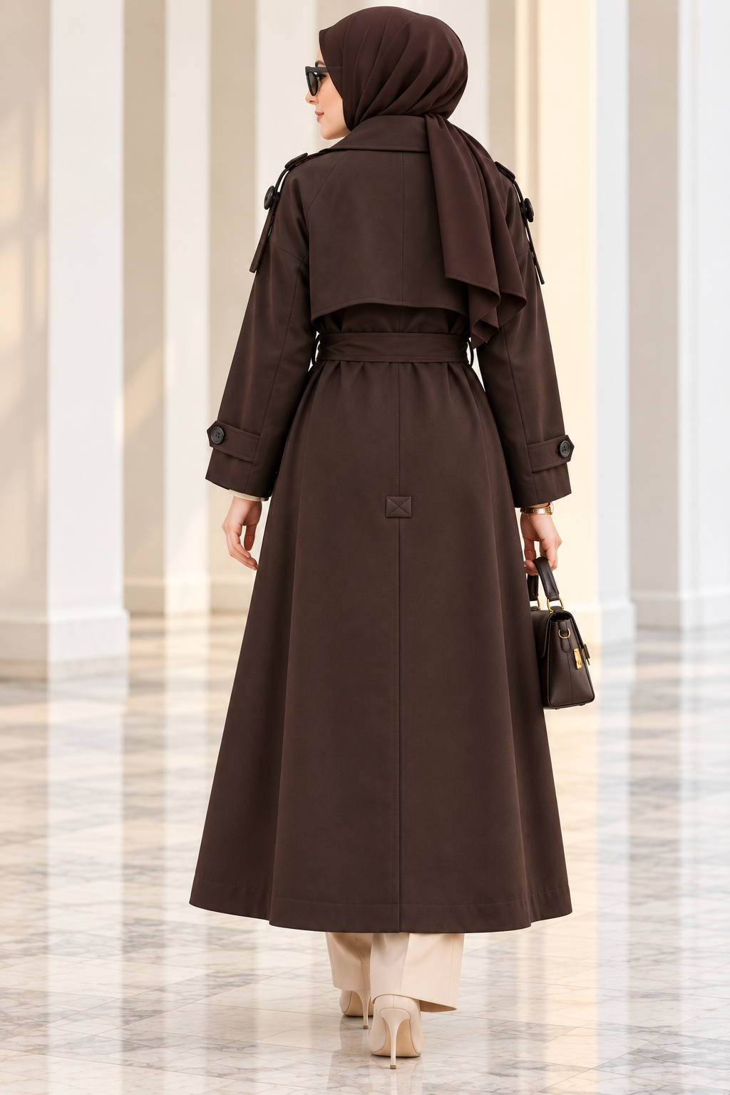 Hakimoda Kadın Yırtmaçlı Kahverengi TrençkotEF589