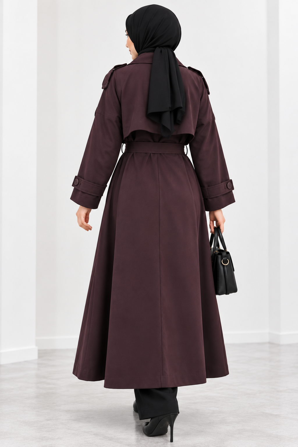Hakimoda Kadın Yırtmaçlı Mürdüm TrrençkotEF589