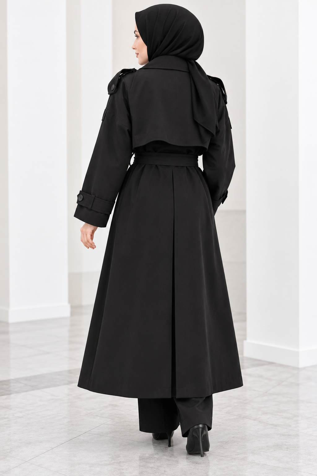 Hakimoda Kadın Yırtmaçlı Siyah TrençkotEF589