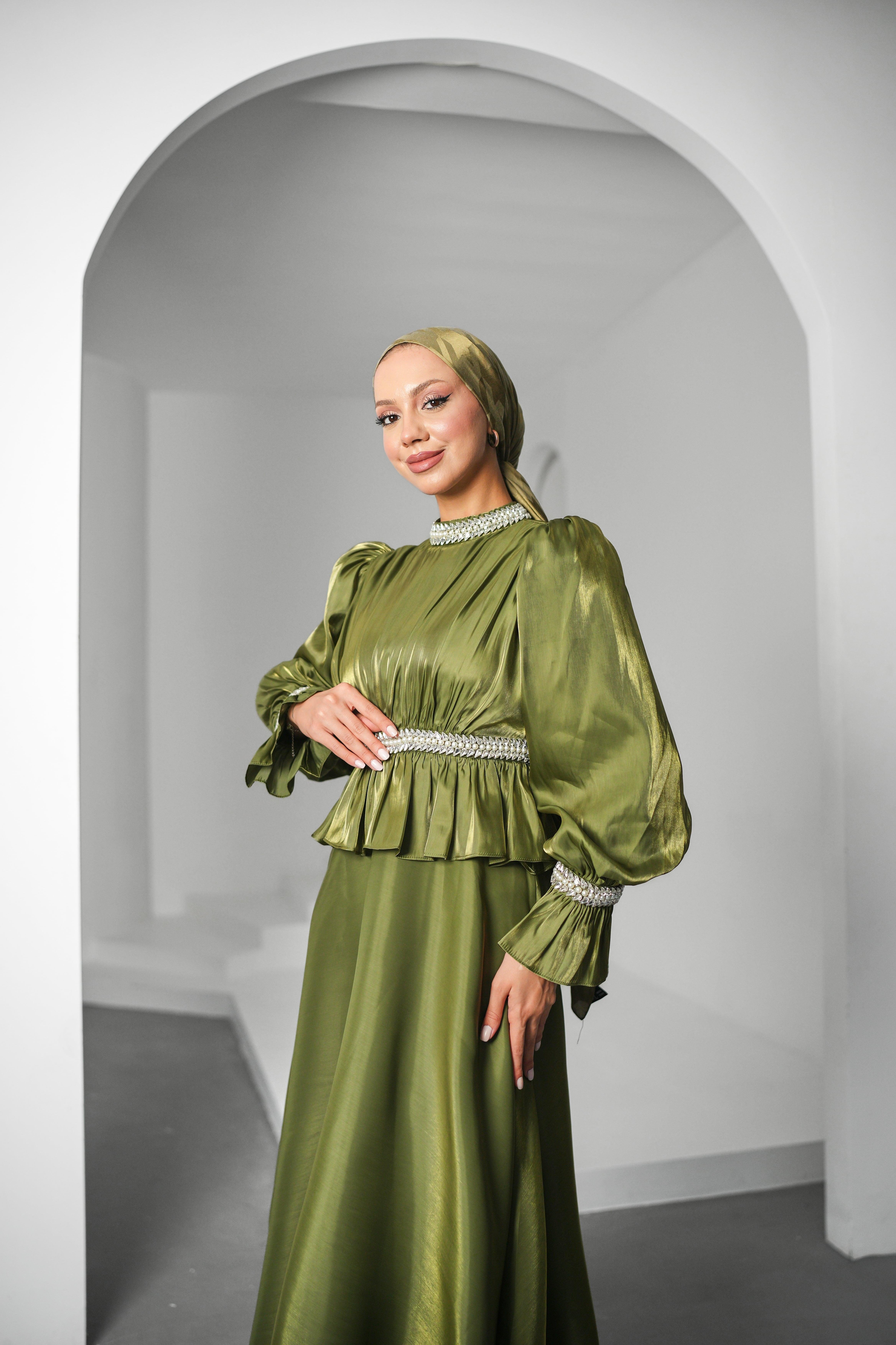 İnci Derya Organize Haki Tesettür AbiyeLP6324