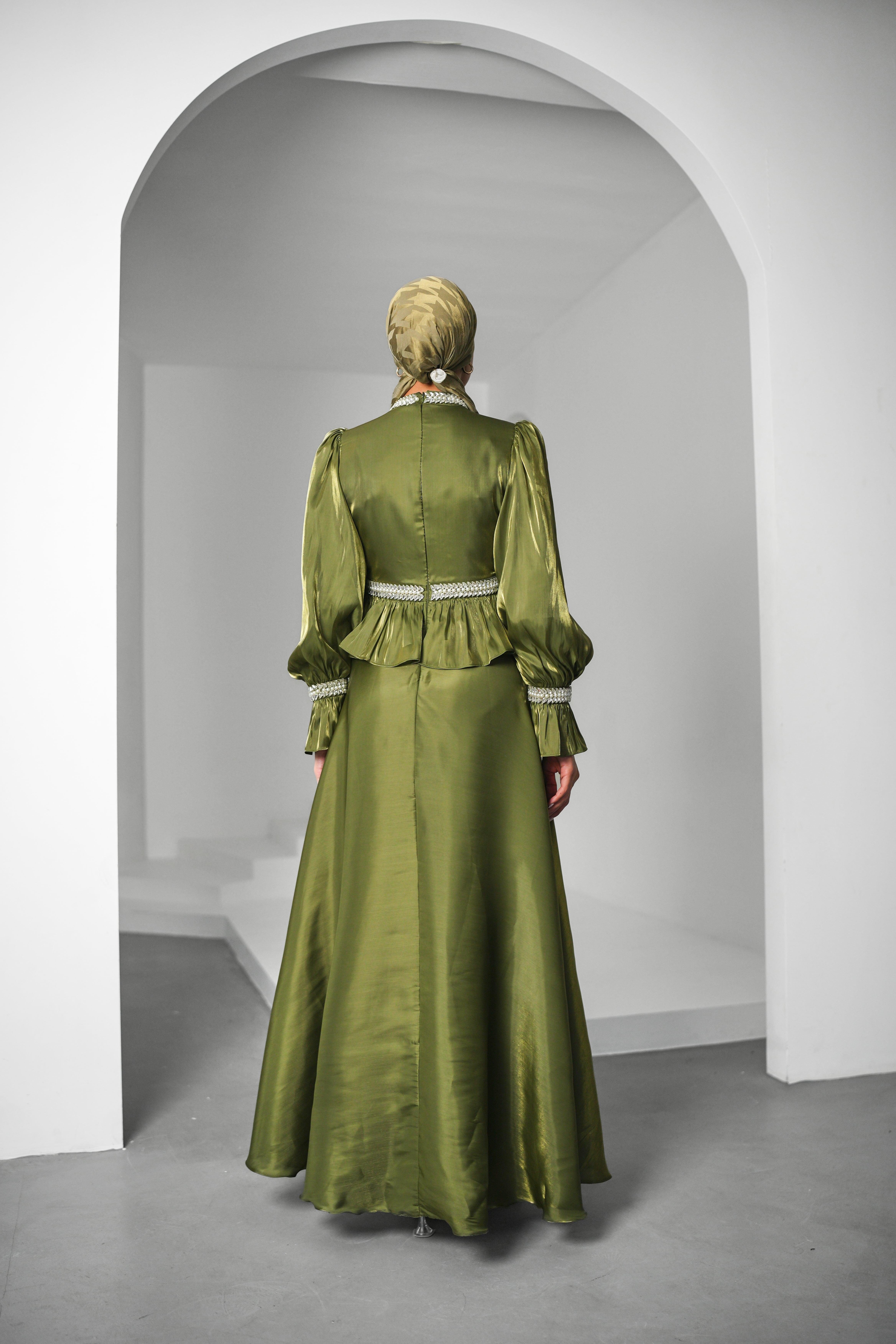 İnci Derya Organize Haki Tesettür AbiyeLP6324