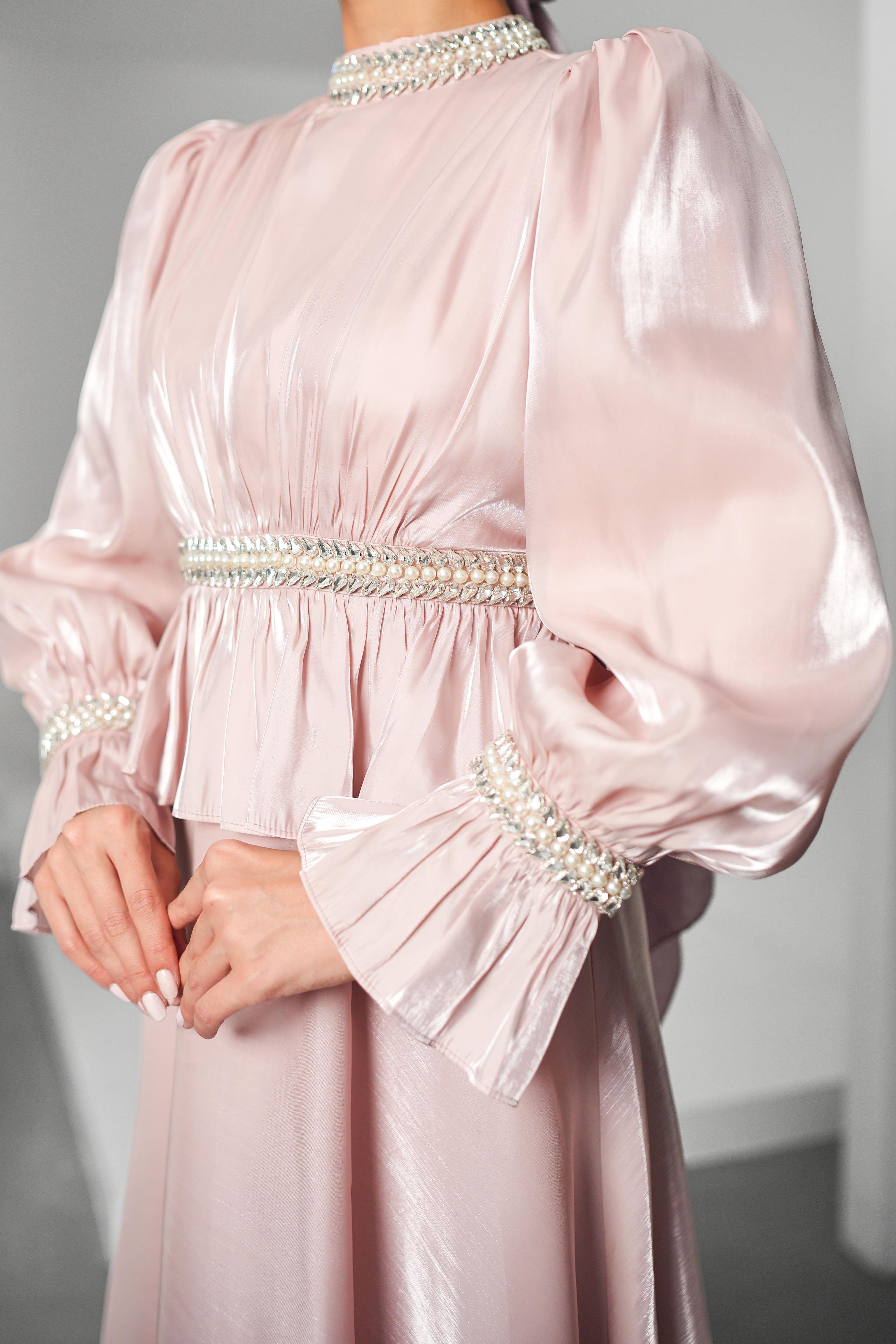 İnci Derya Organze Pudra Tesettür AbiyeLP6324