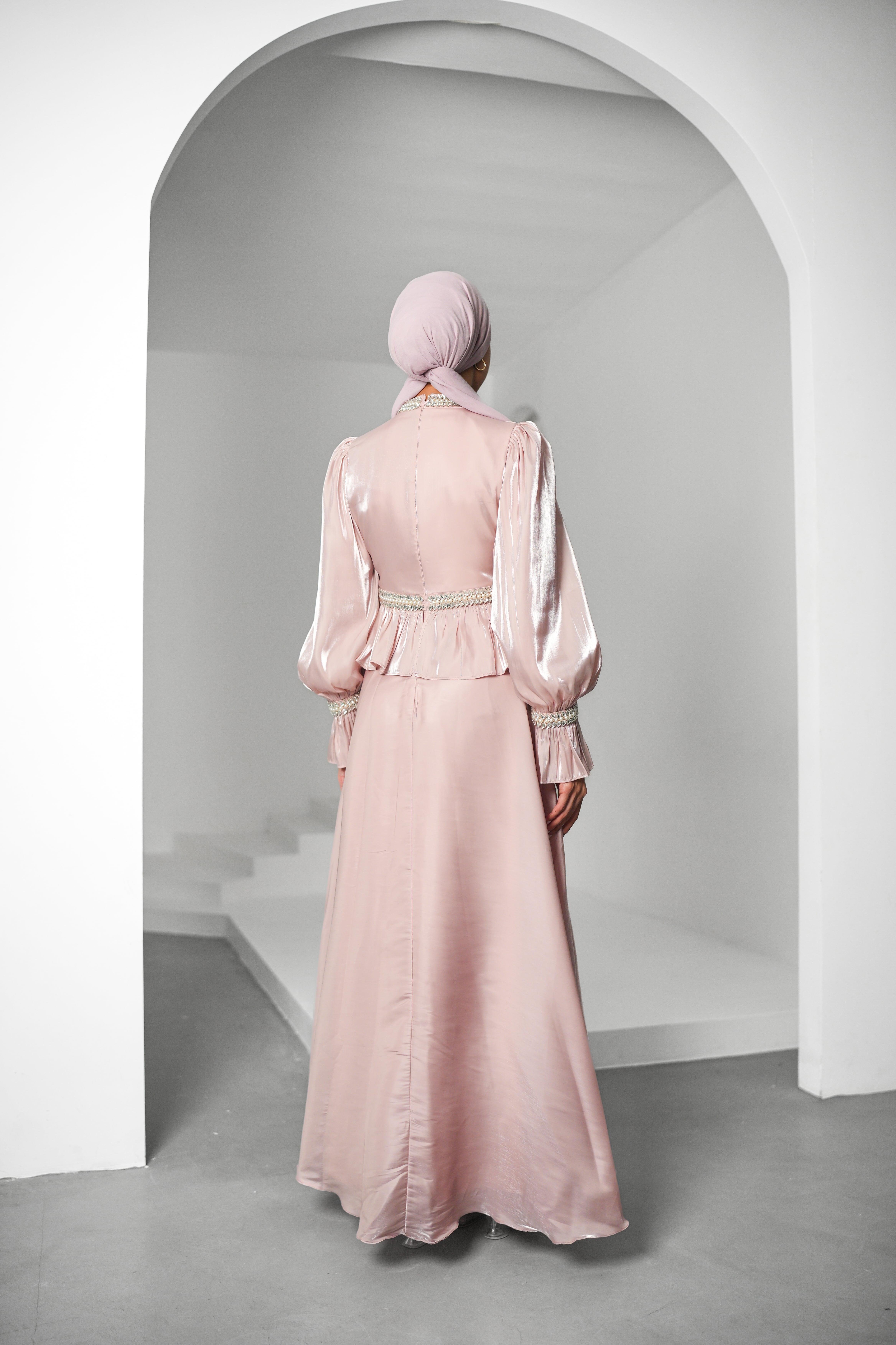 İnci Derya Organze Pudra Tesettür AbiyeLP6324