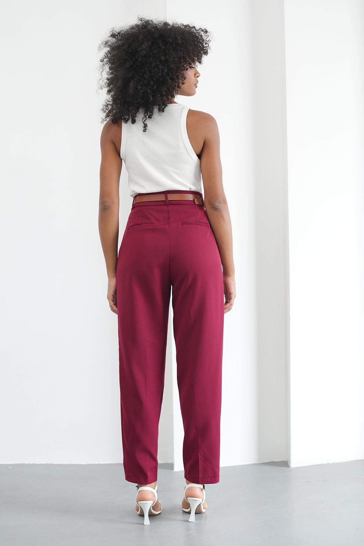 Kemerli Klasik Bordo PantolonHM1330