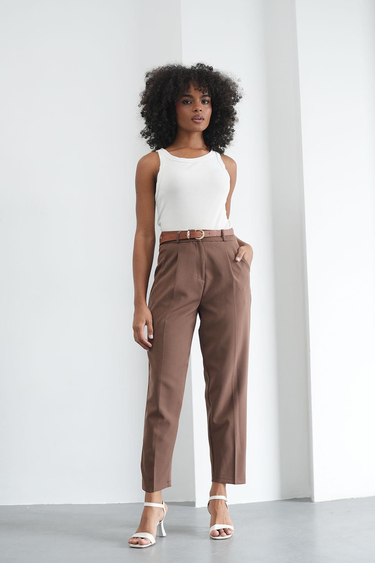 Kemerli Klasik kahve PantolonHM1330
