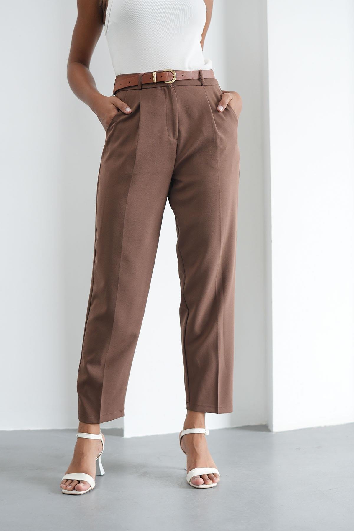 Kemerli Klasik kahve PantolonHM1330