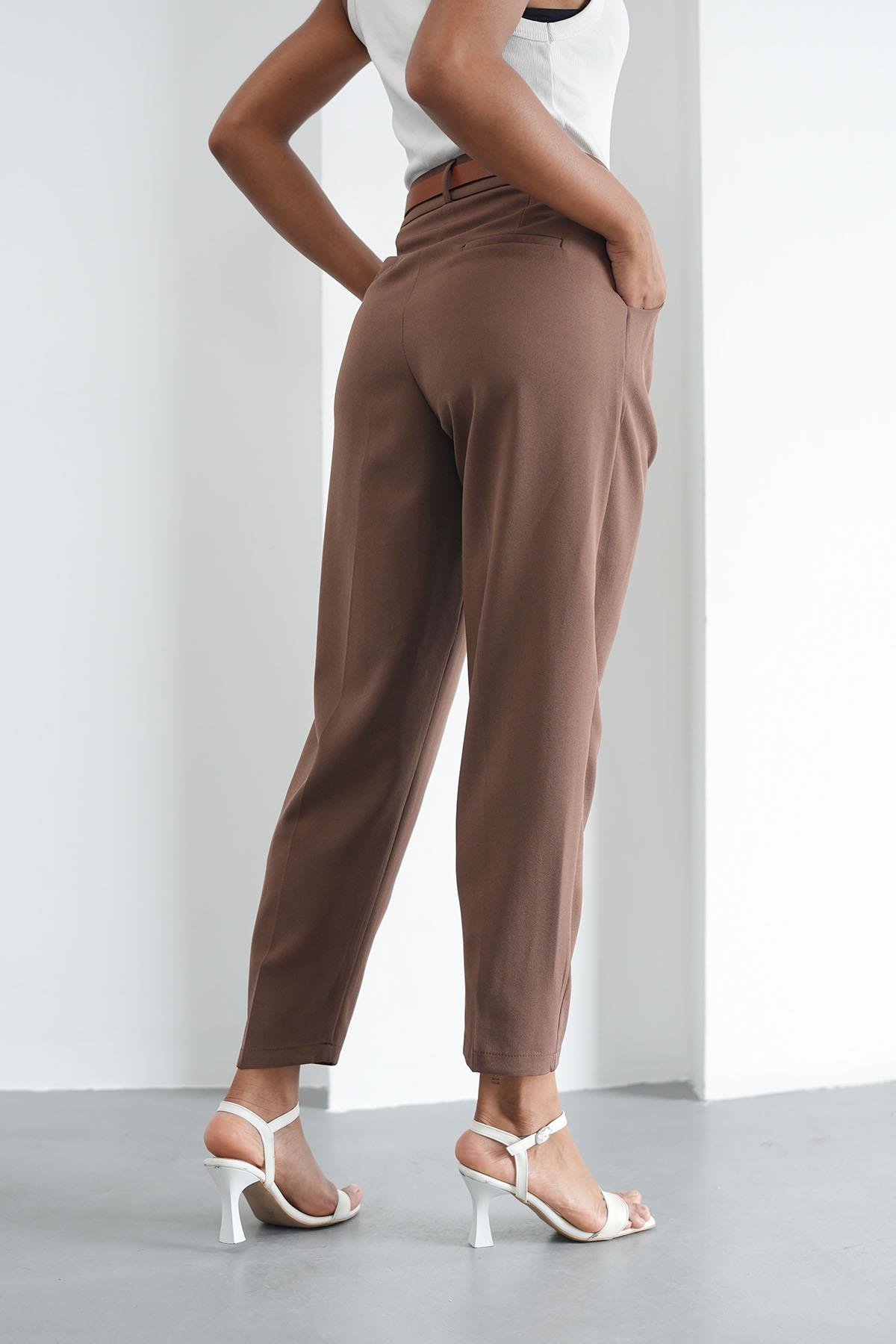 Kemerli Klasik kahve PantolonHM1330