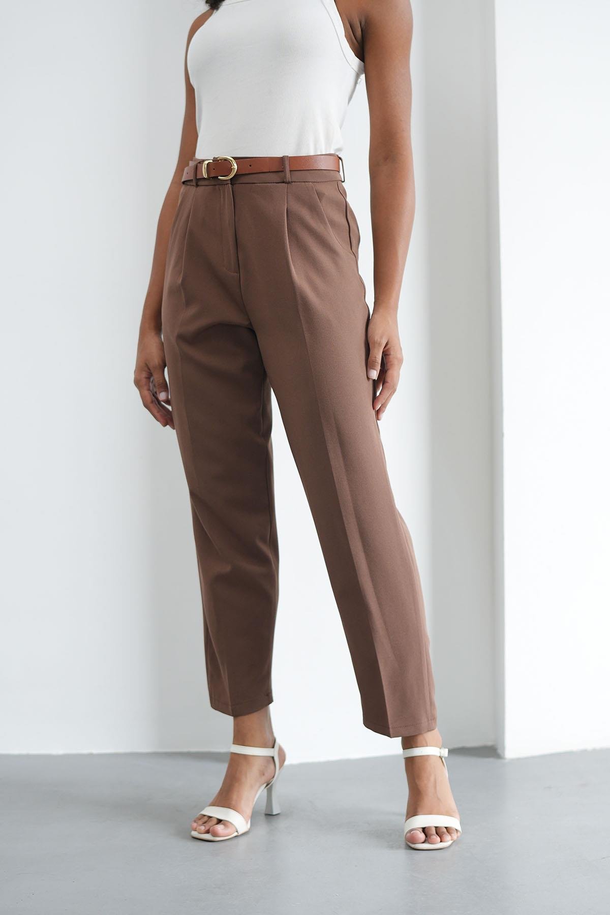 Kemerli Klasik kahve PantolonHM1330