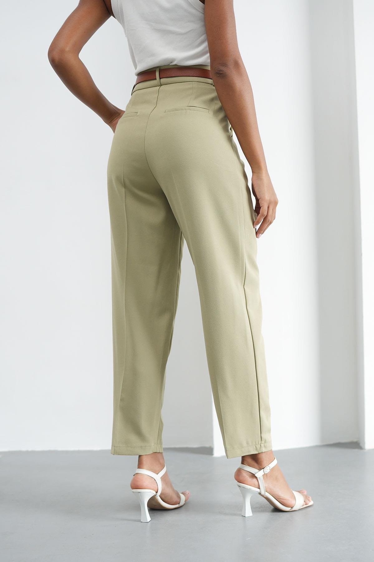 Kemerli Klasik Yağ Yeşili PantolonHM1330