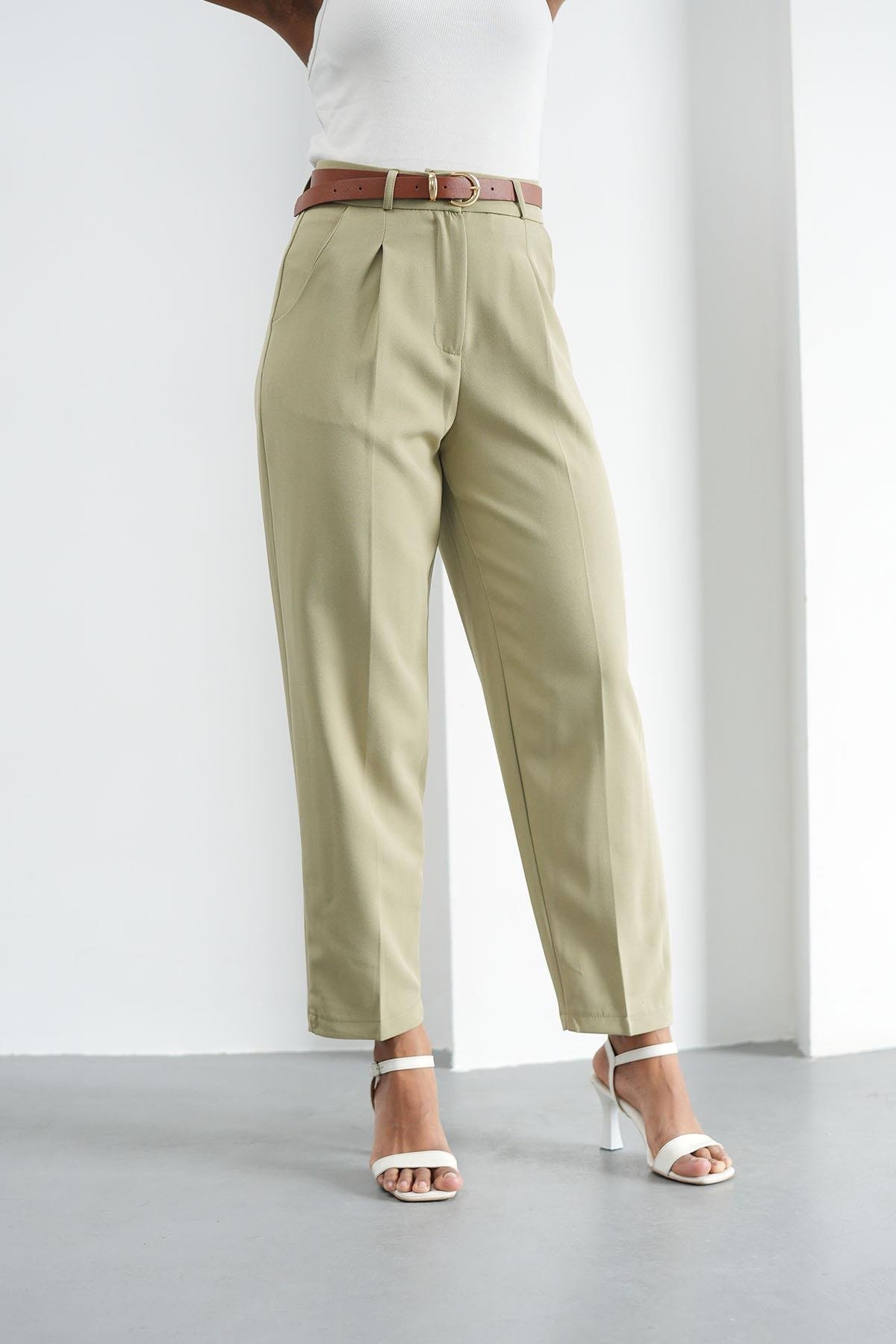 Kemerli Klasik Yağ Yeşili PantolonHM1330