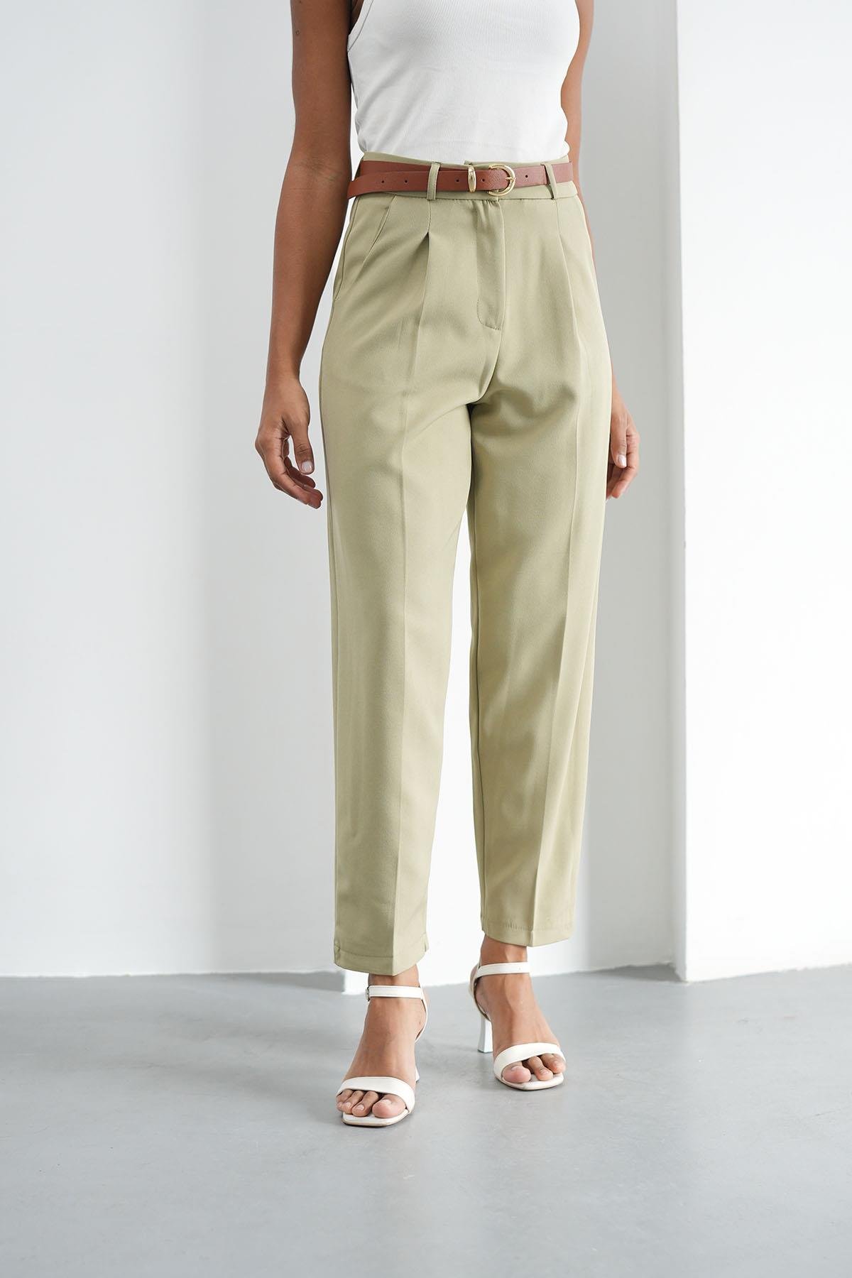 Kemerli Klasik Yağ Yeşili PantolonHM1330