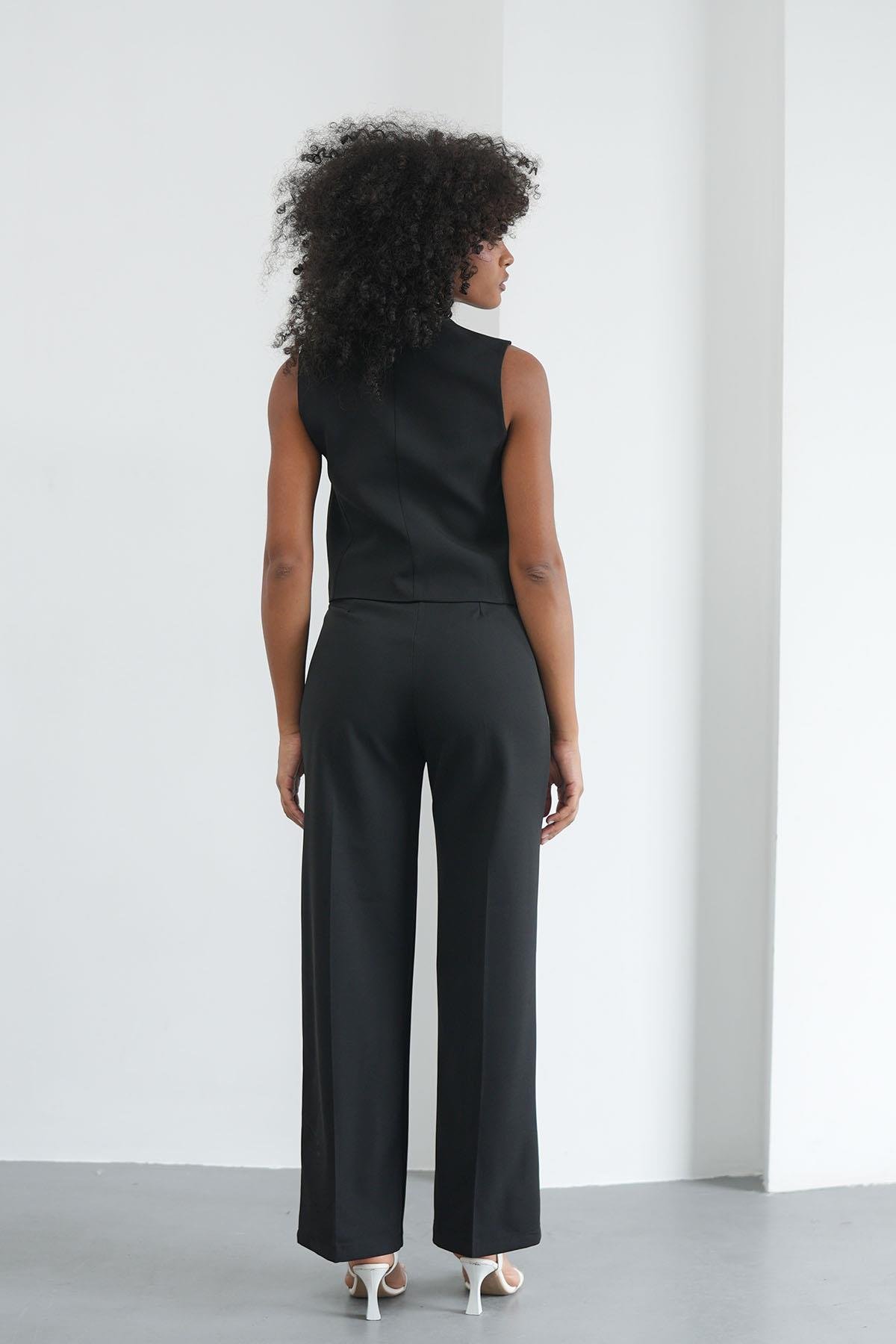 Klasik Düğmeli Siyah YelekHM1338