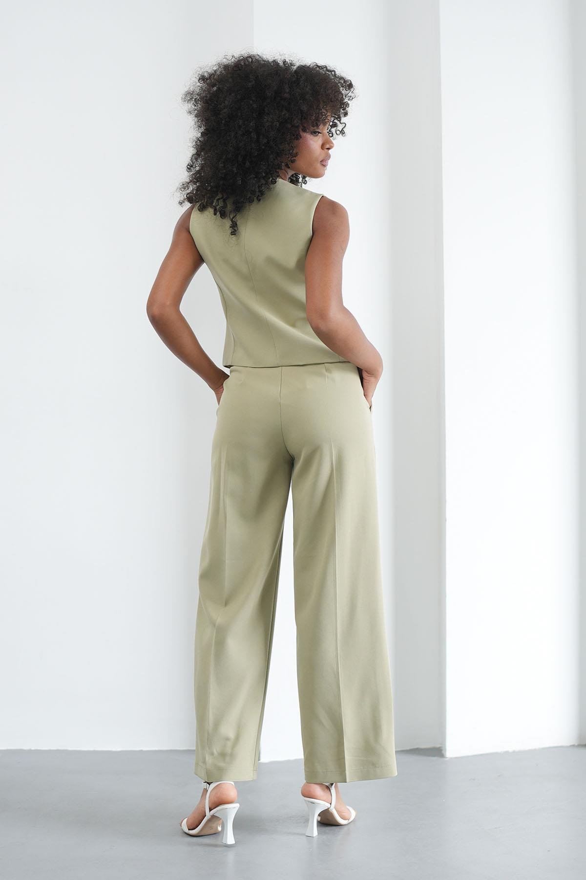 Klasik Düğmeli Yağ Yeşili YelekHM1338