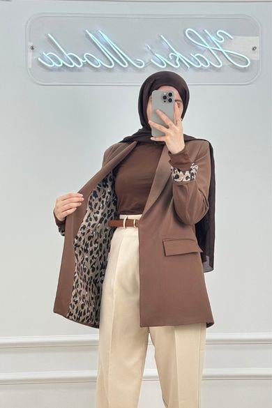 Leopar Astarlı Acı Kahve CeketHM1322