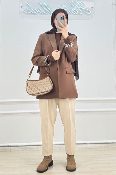 Leopar Astarlı Acı Kahve CeketHM1322