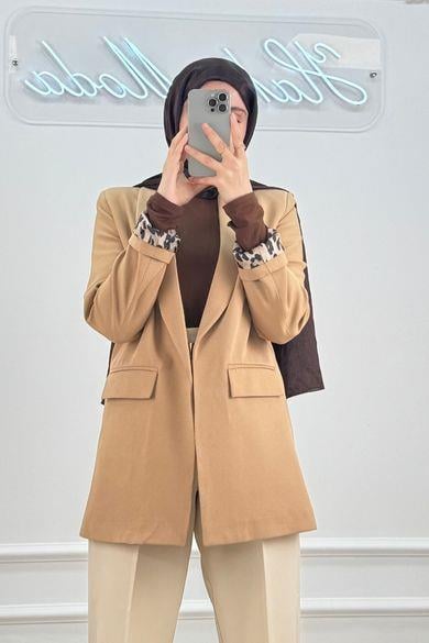 Leopar Astarlı Camel CeketHM1322