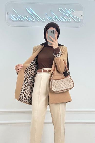 Leopar Astarlı Camel CeketHM1322