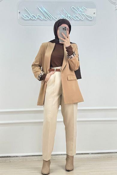 Leopar Astarlı Camel CeketHM1322