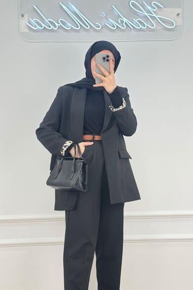 Leopar Astarlı Siyah CeketHM1322