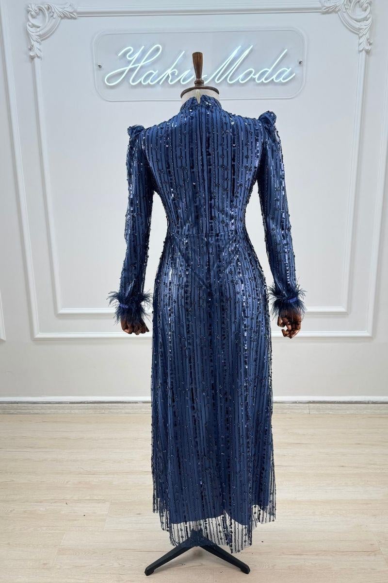 Luana Boncuklu Lacivert Tesettür AbiyeLP6144