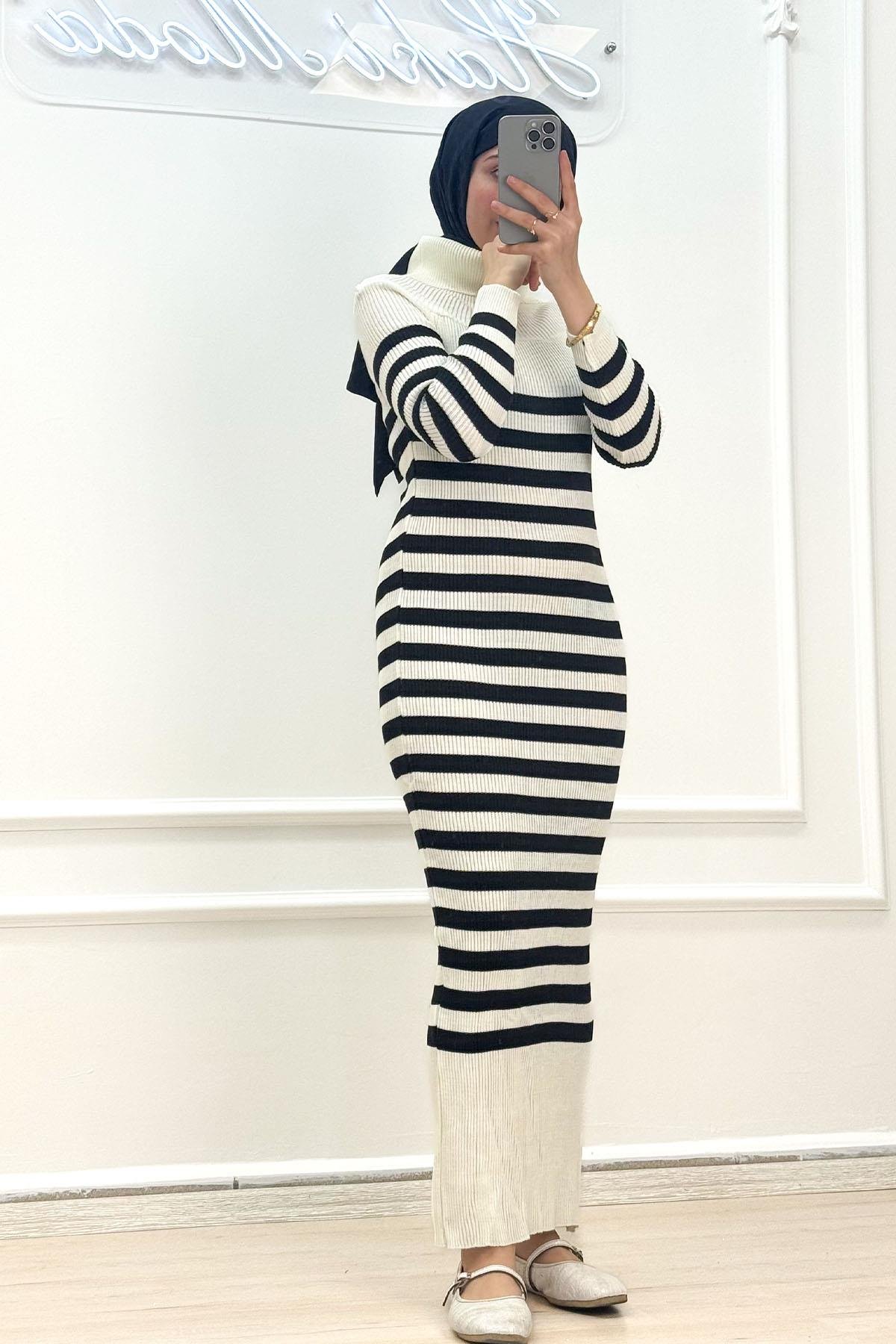 Madonna Yakalı Beyaz Triko ElbiseHM3132