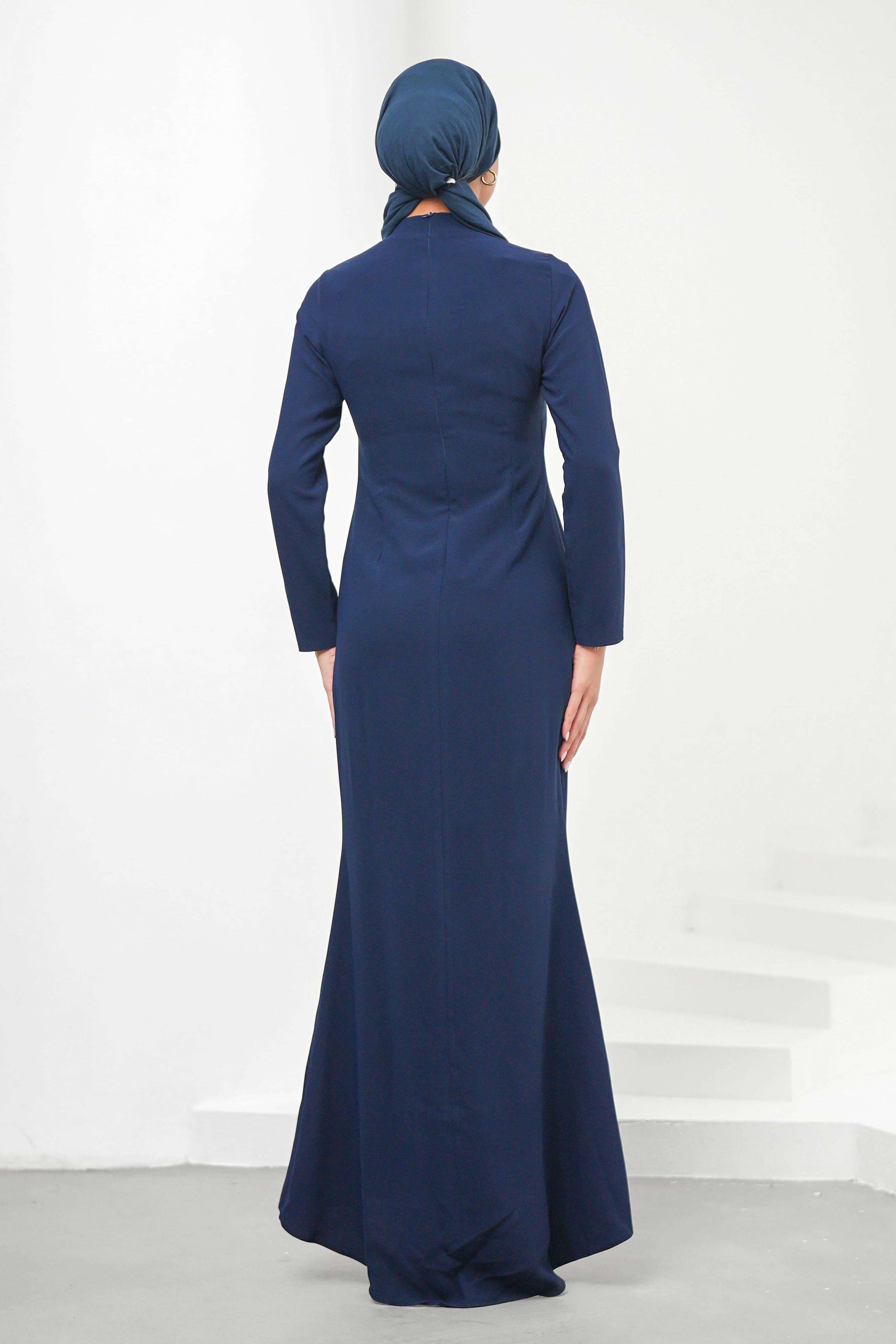 Nevbahar Adriana Krep Lacivert Tesettür AbiyeLP6316