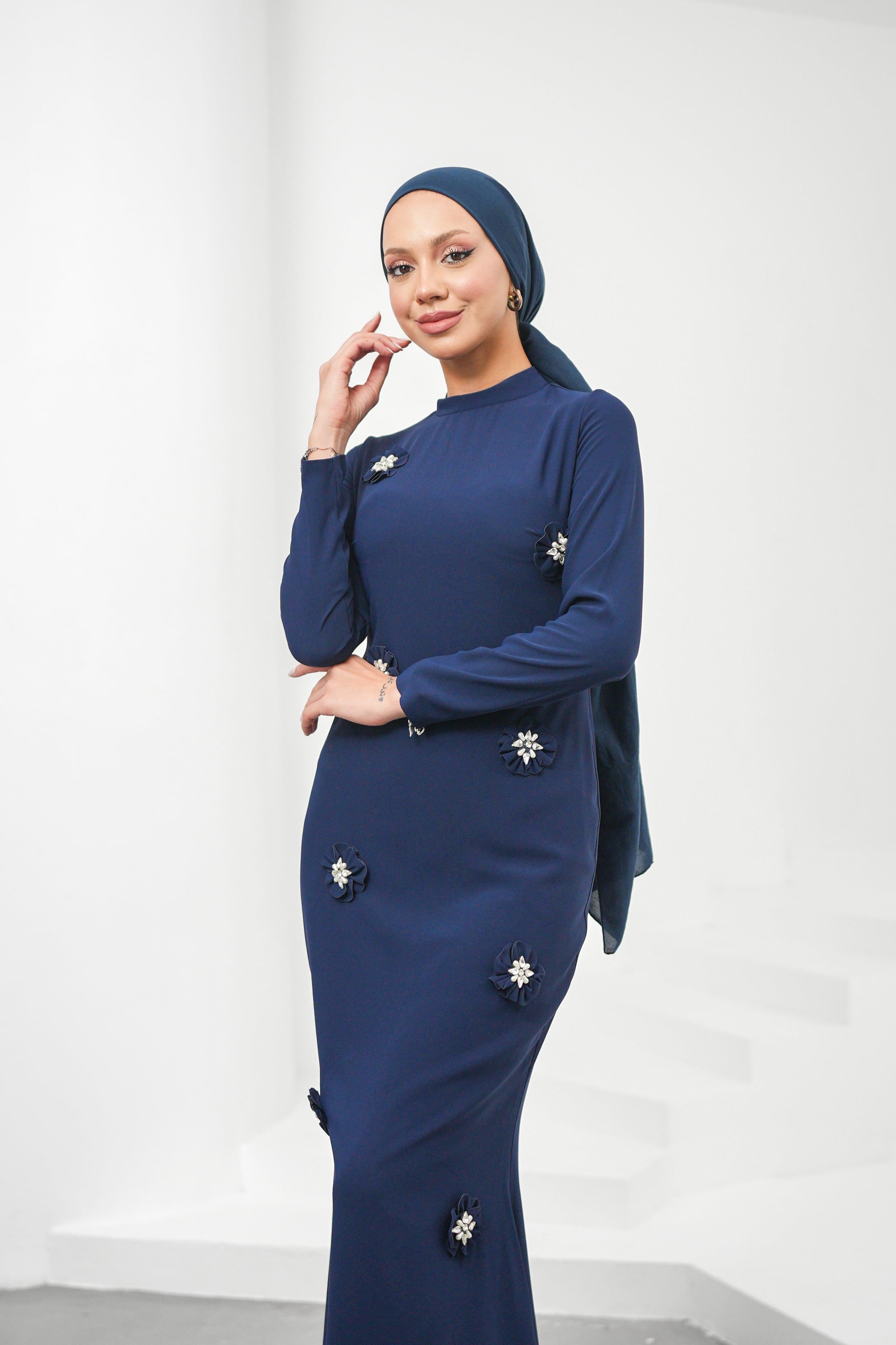 Nevbahar Adriana Krep Lacivert Tesettür AbiyeLP6316