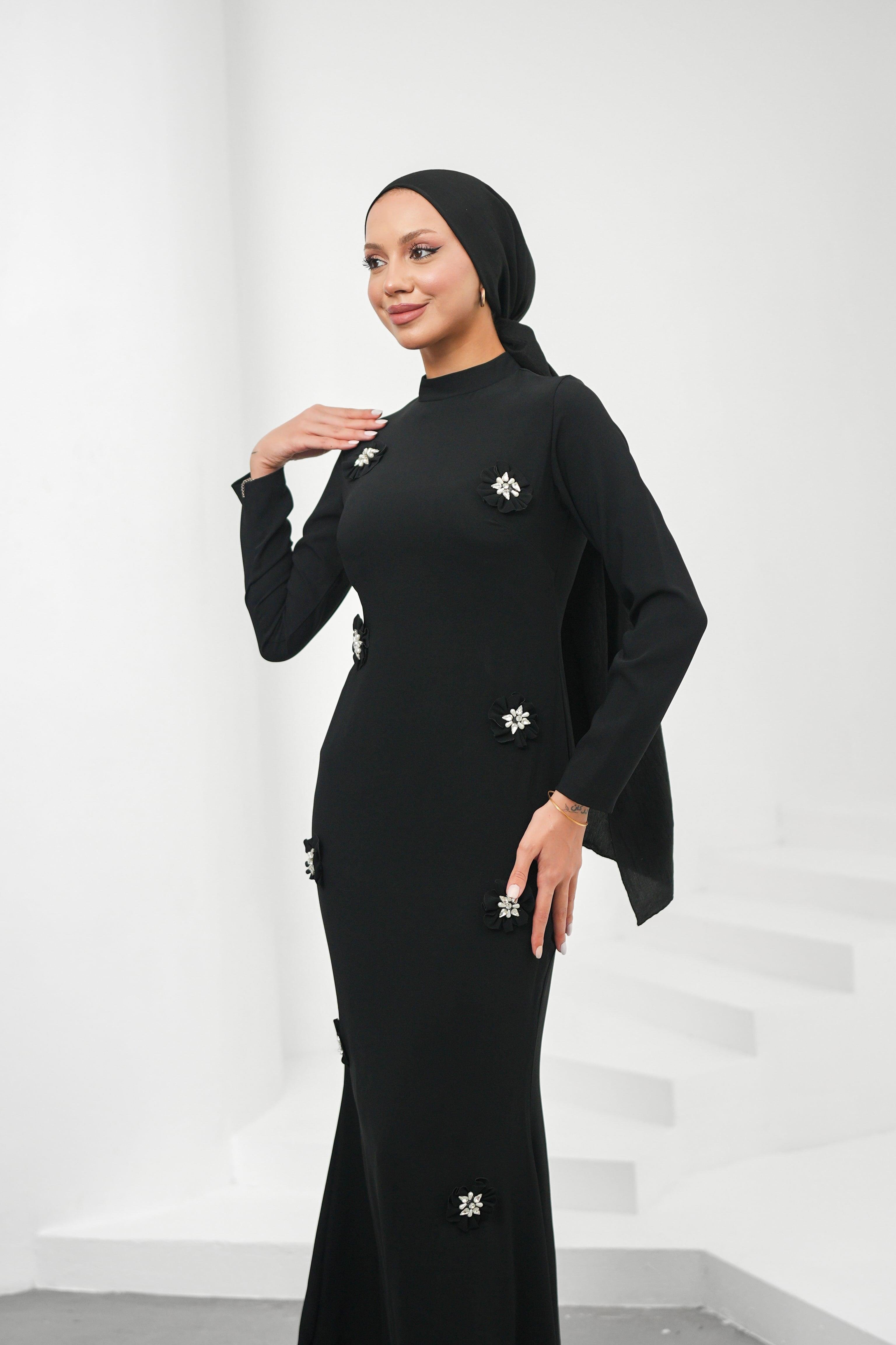 Nevbahar Adriana Krep Siyah Tesettür AbiyeLP6316