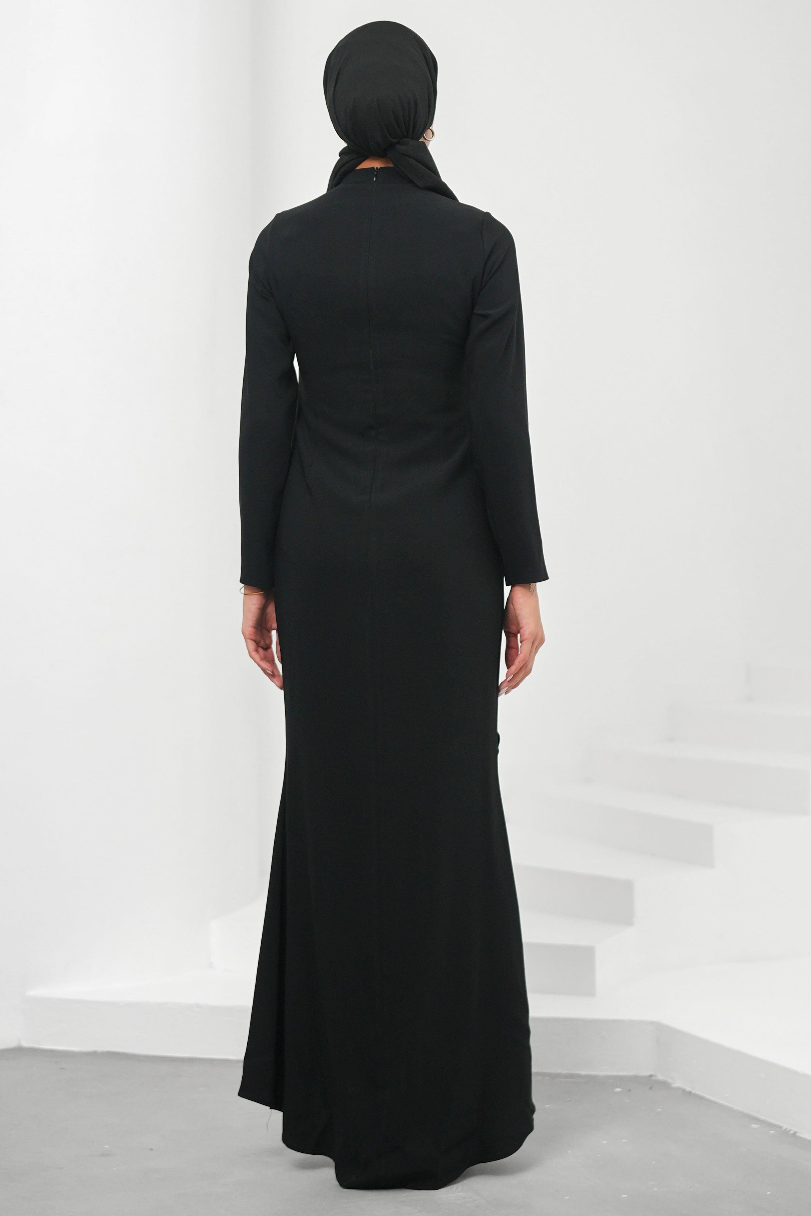 Nevbahar Adriana Krep Siyah Tesettür AbiyeLP6316