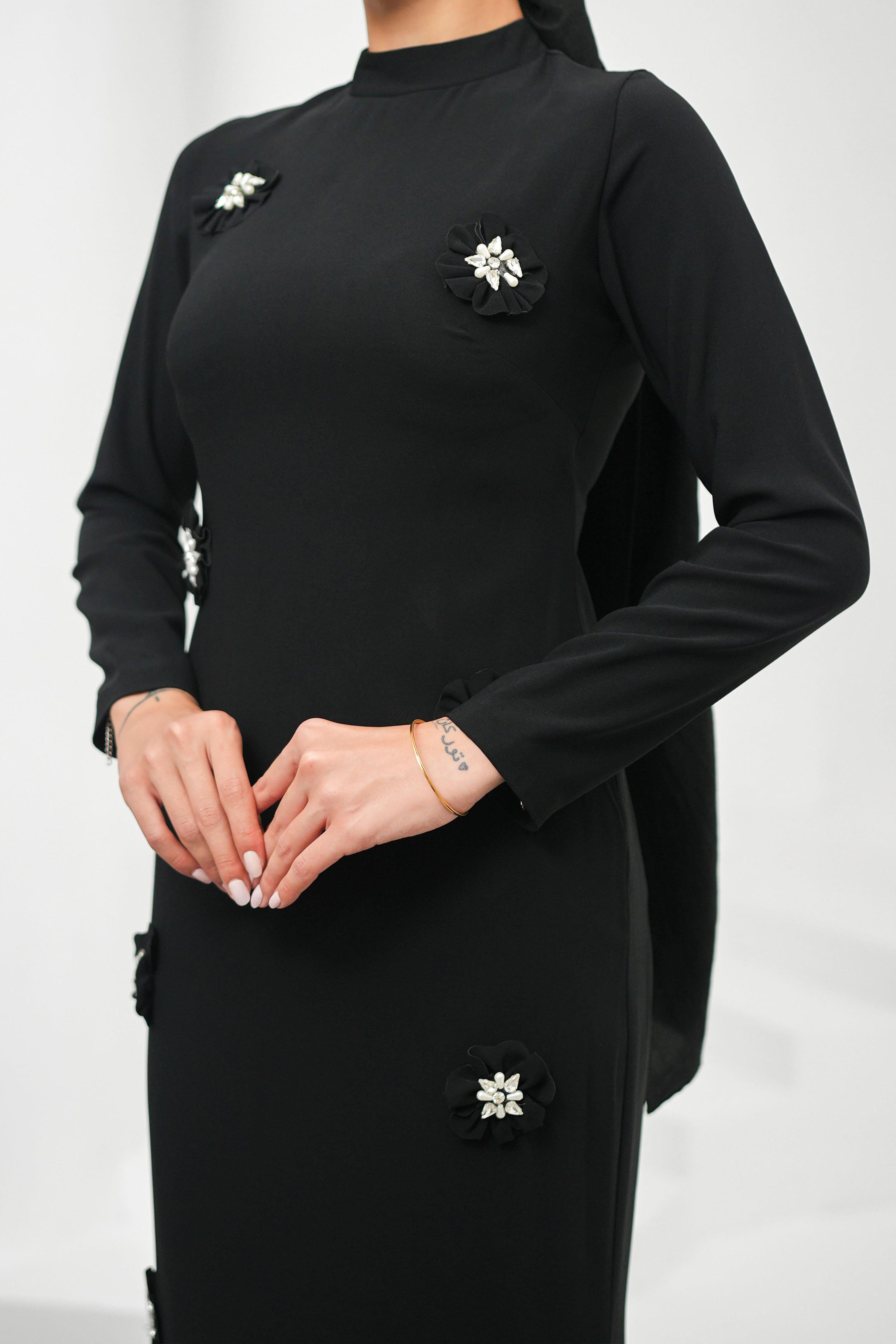 Nevbahar Adriana Krep Siyah Tesettür AbiyeLP6316