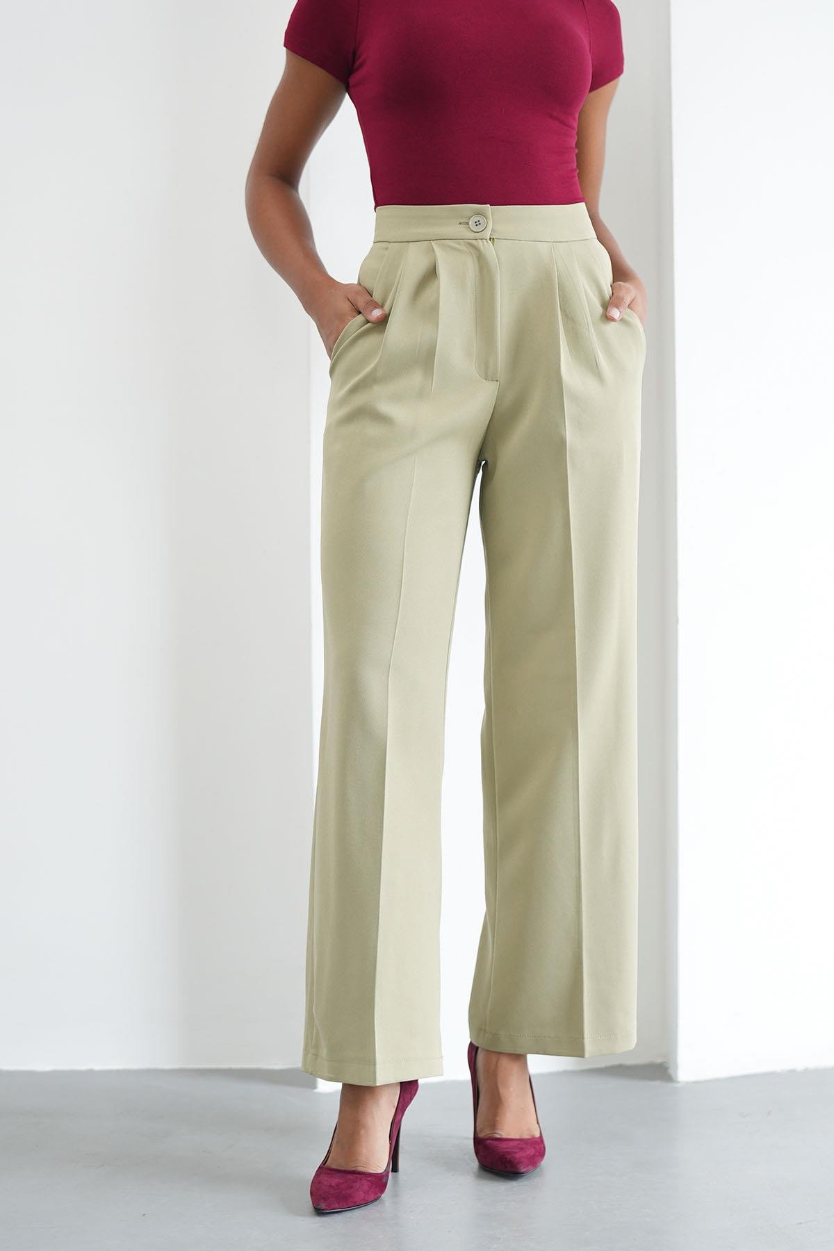 Palazzo Yağ Yeşili PantolonHM1335