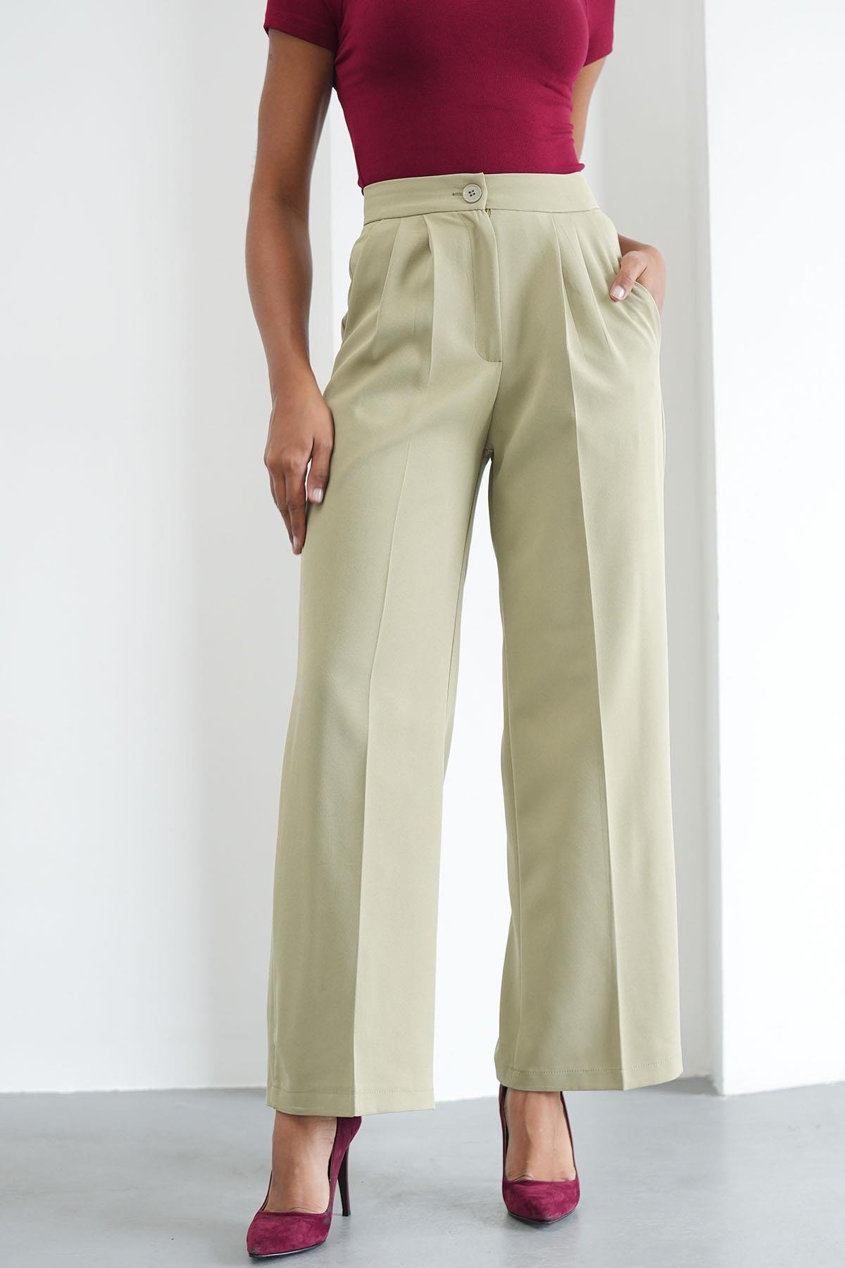 Palazzo Yağ Yeşili PantolonHM1335